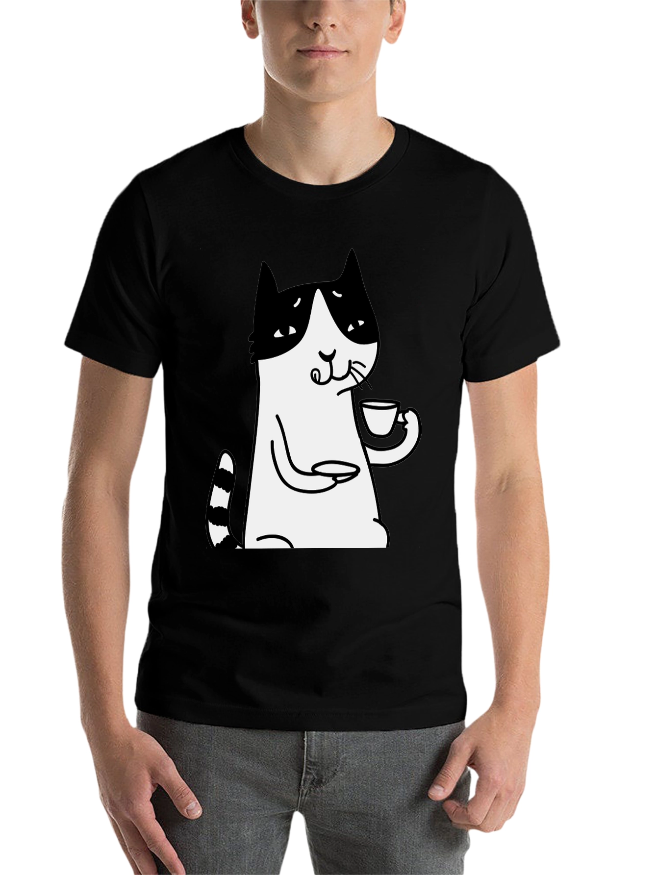 Black Cat Lover T-Shirt - Drinking Tea Funny Tee view 7
