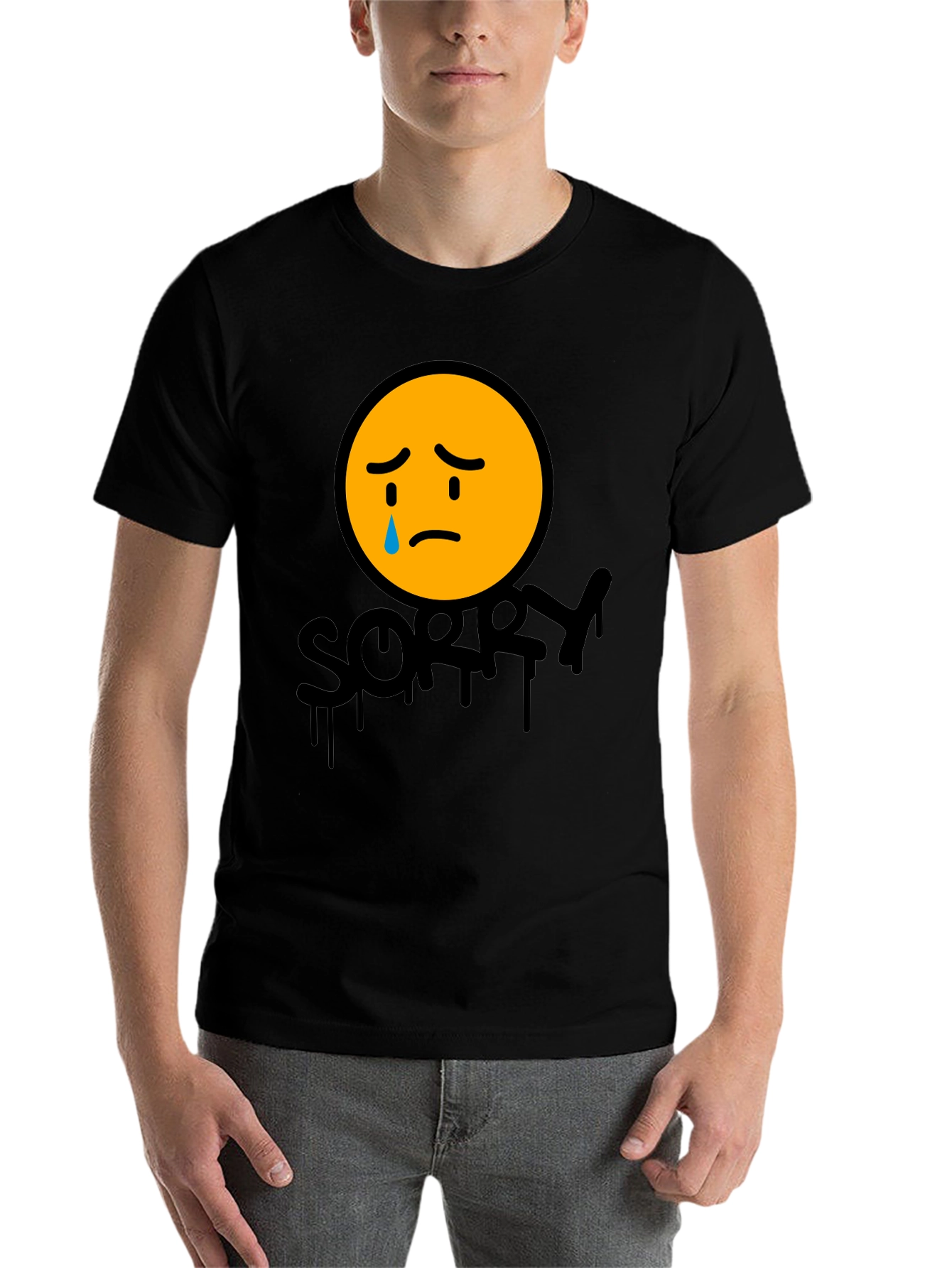 Black Sorry Face Graphic Tee - Black Cotton Blend view 7