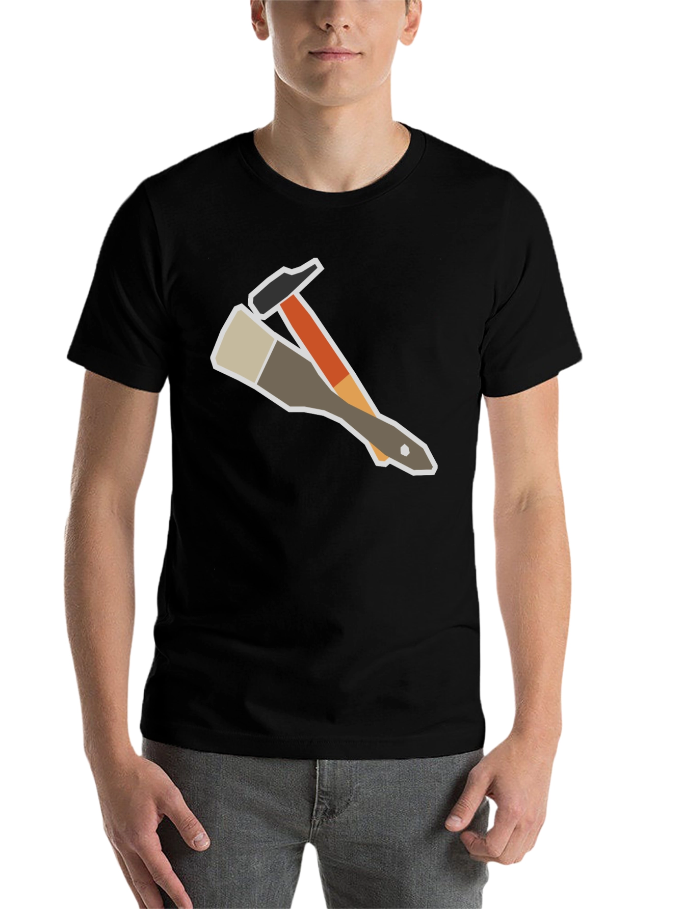 Black Painter's Tee: Hammer & Brush Graphic T-Shirt view 7