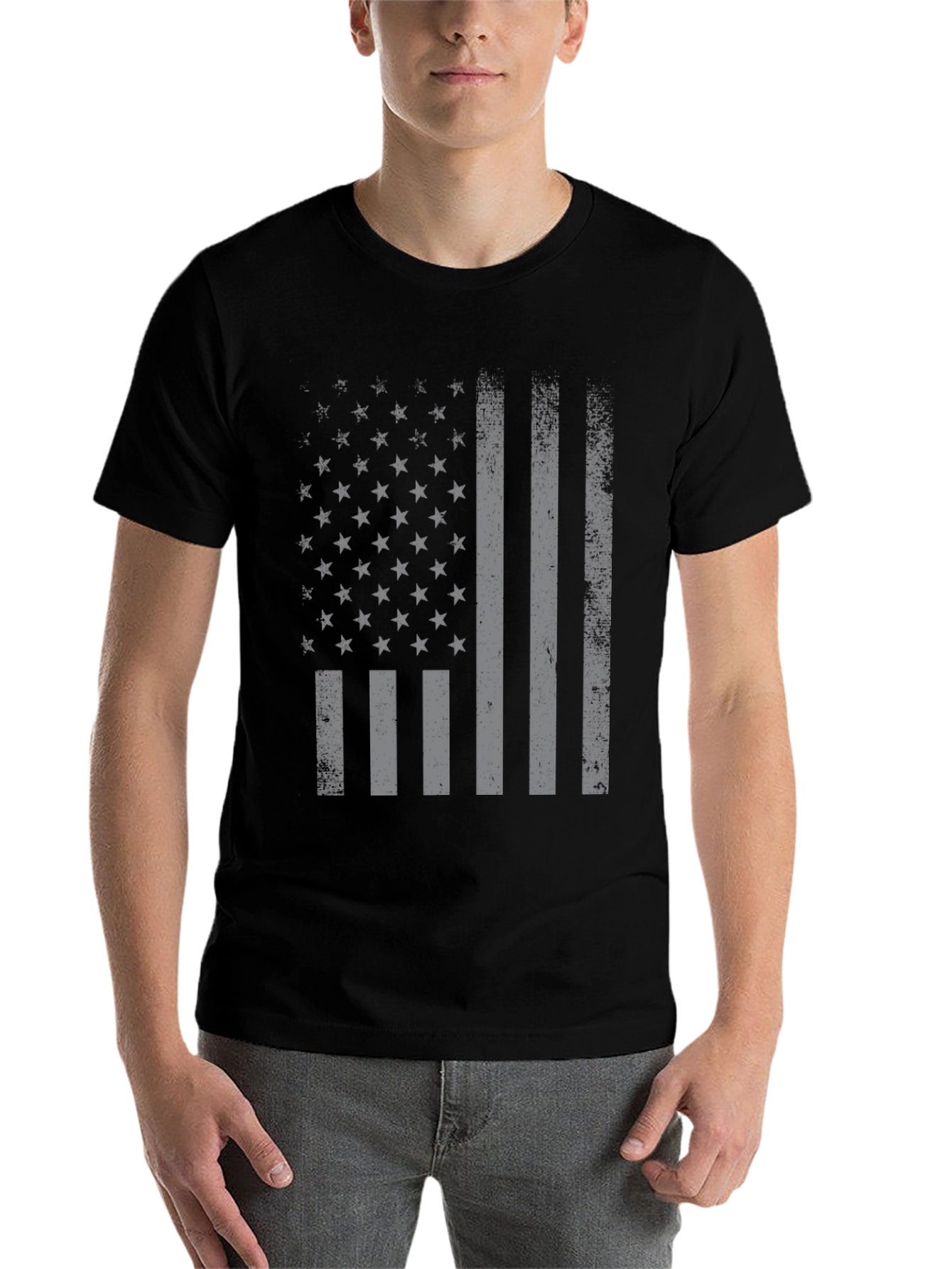 Black Distressed American Flag Graphic T-Shirt view 7