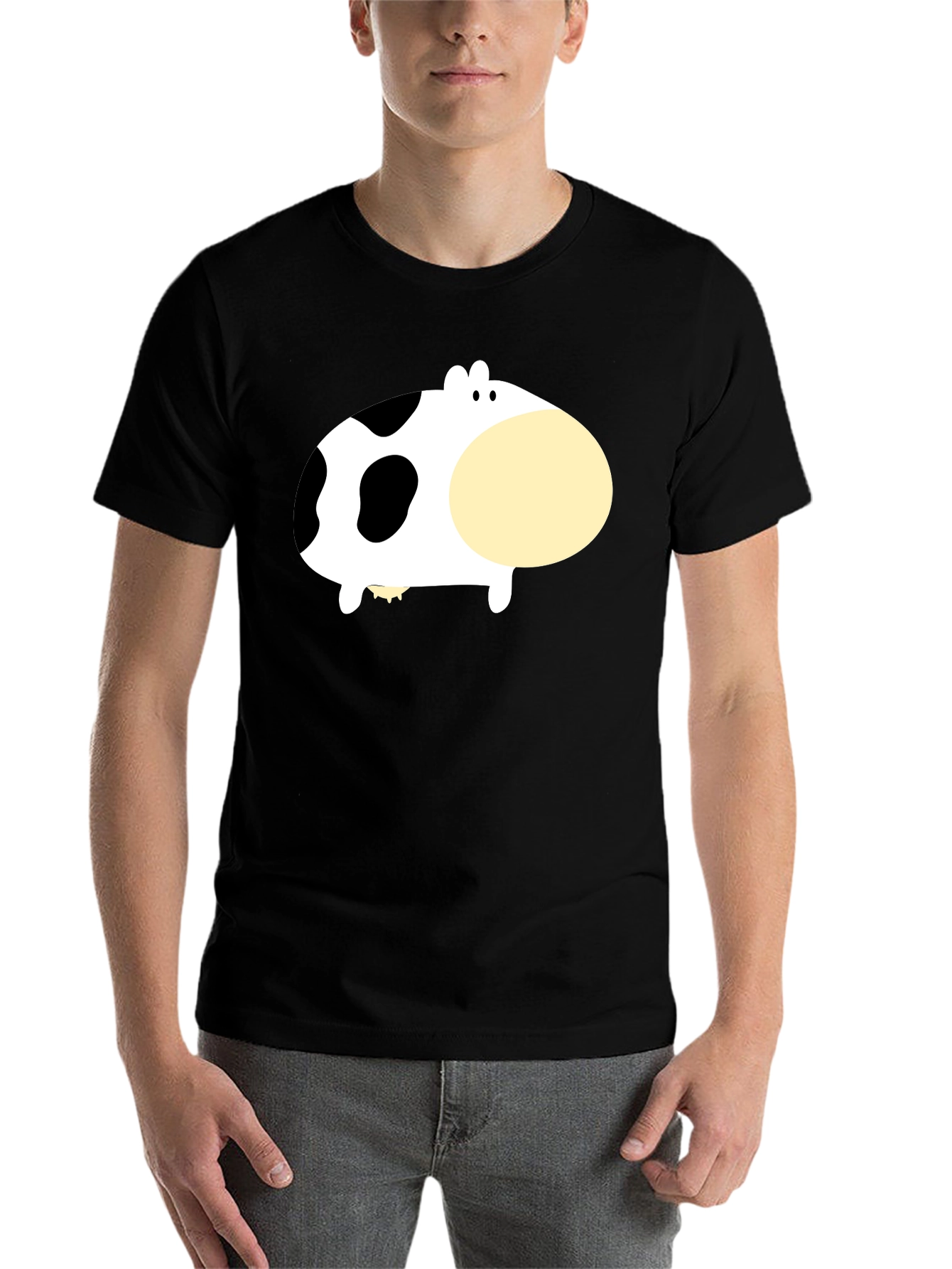 Black Cute Cartoon Cow Graphic Tee - Black view 7