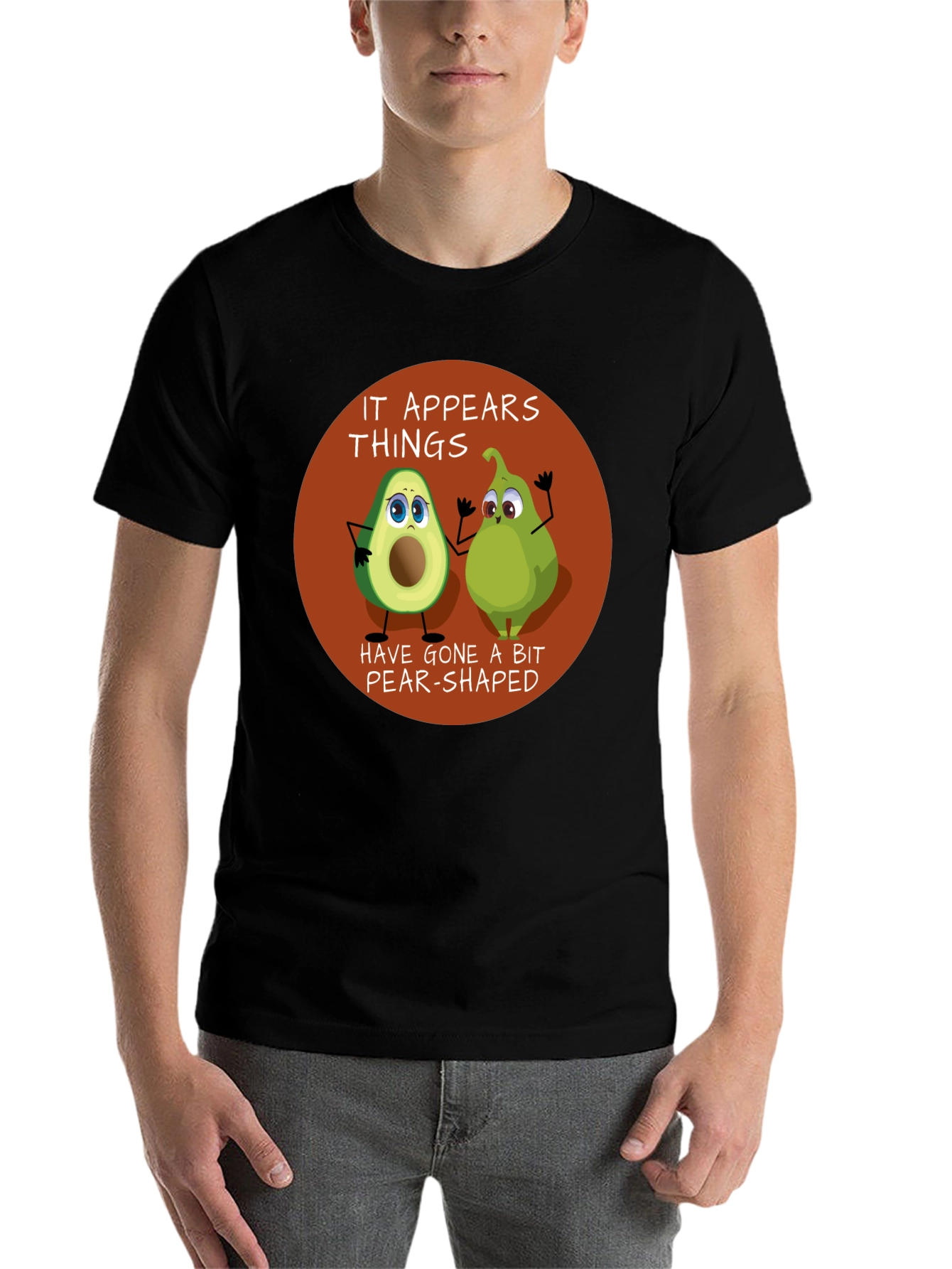 Black Funny Avocado & Pear Graphic T-Shirt view 7
