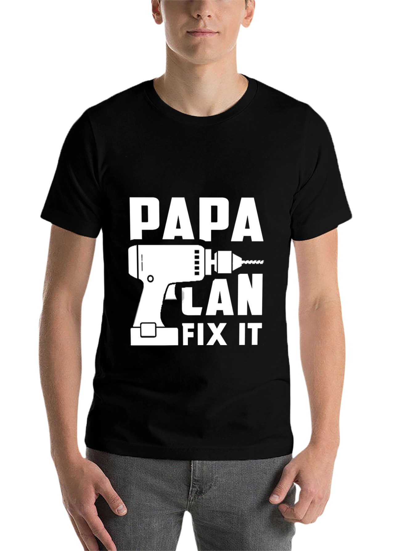 Black Papa Can Fix It T-Shirt - Funny Dad Tee view 7