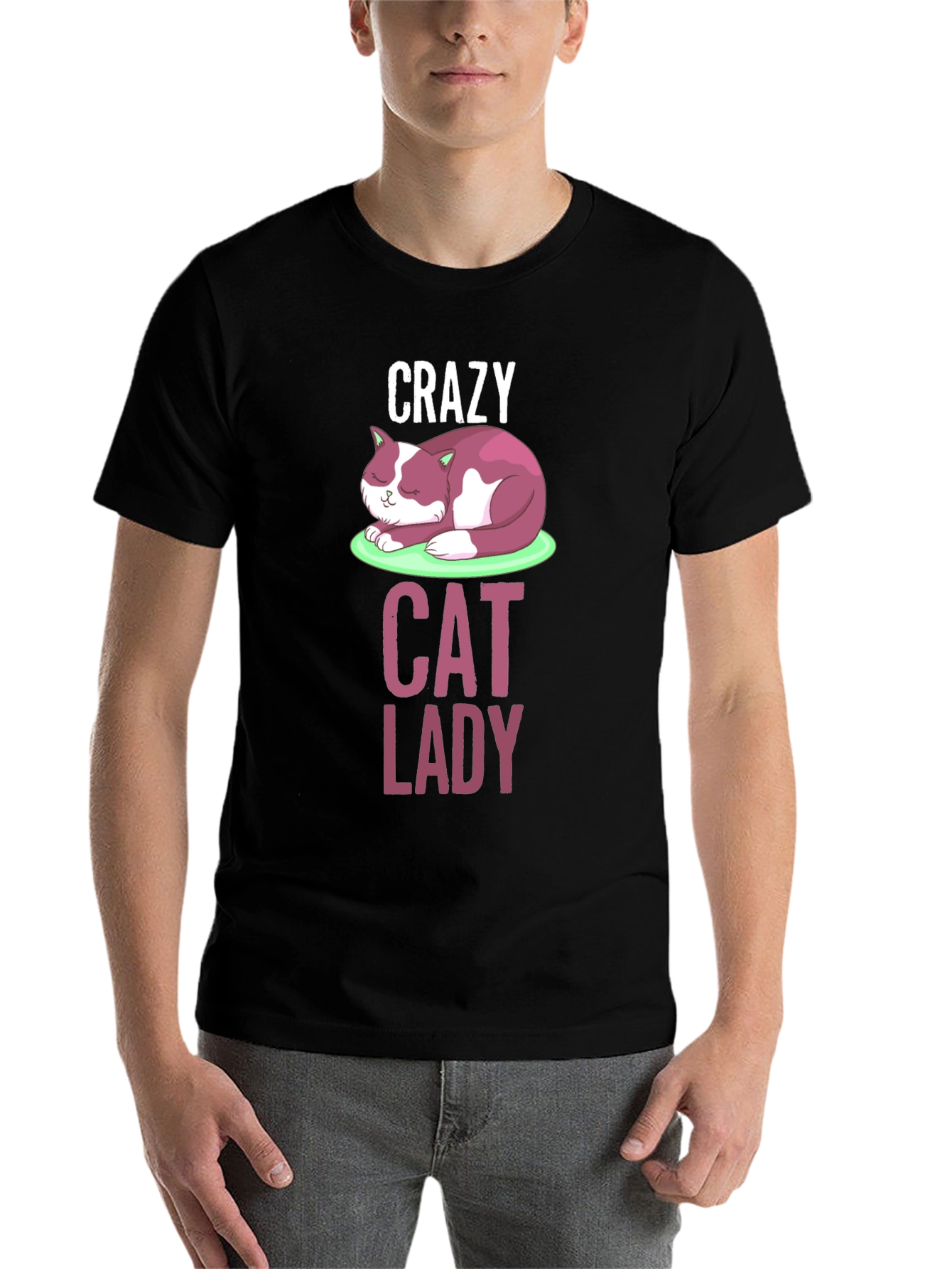 Black Crazy Cat Lady T-Shirt - Fun Graphic Tee view 7