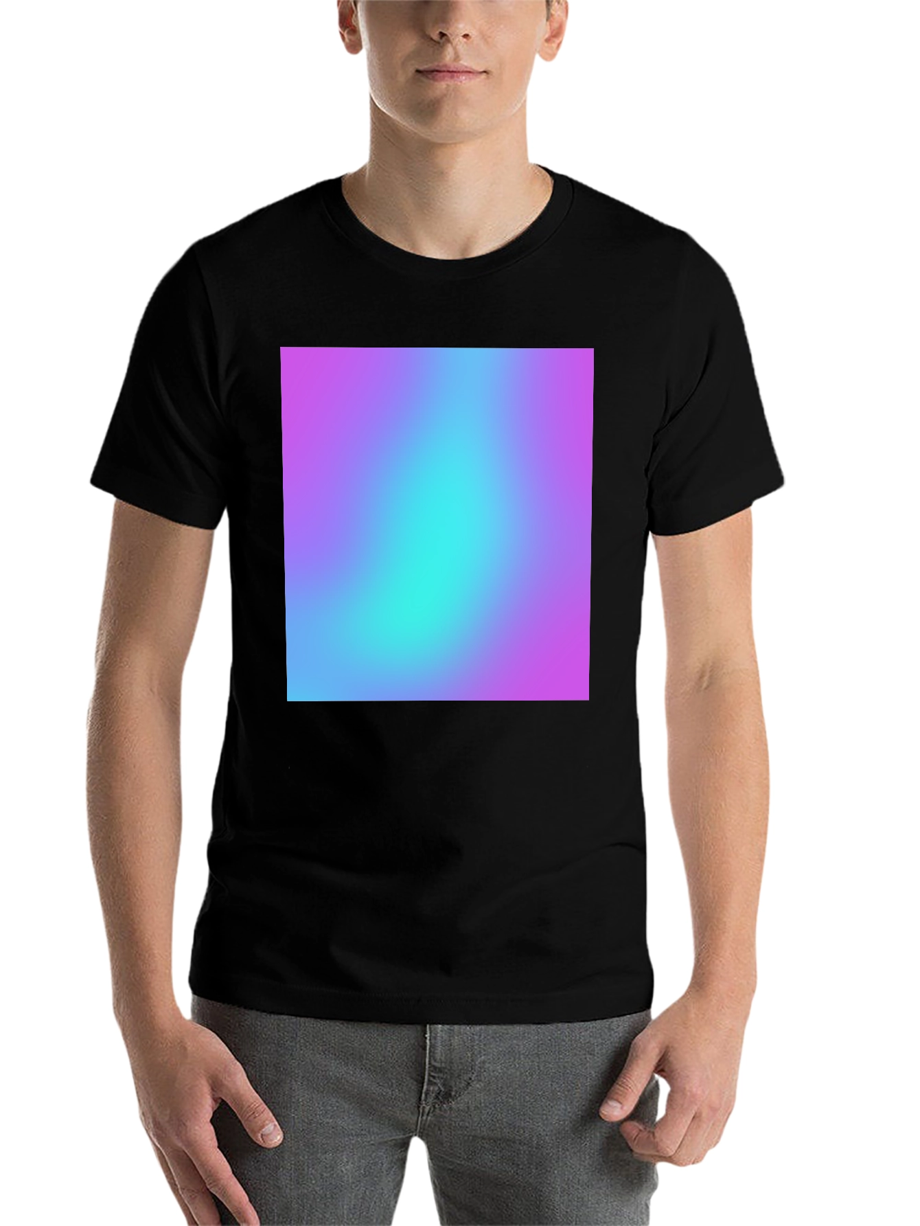 Black Men's Black T-Shirt with Vibrant Gradient Design view 7