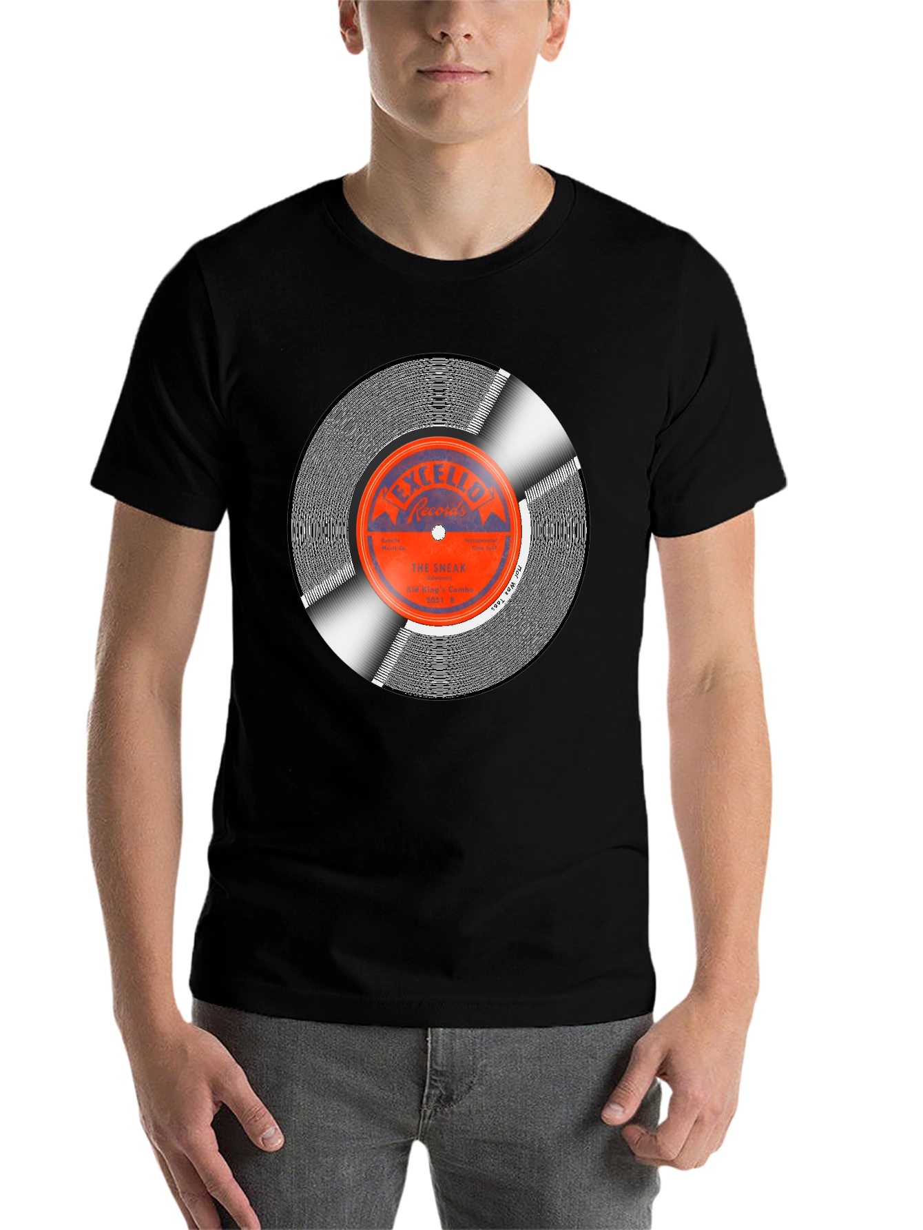 Black Vintage Record Graphic Tee - Retro Music Lover T-Shirt view 7