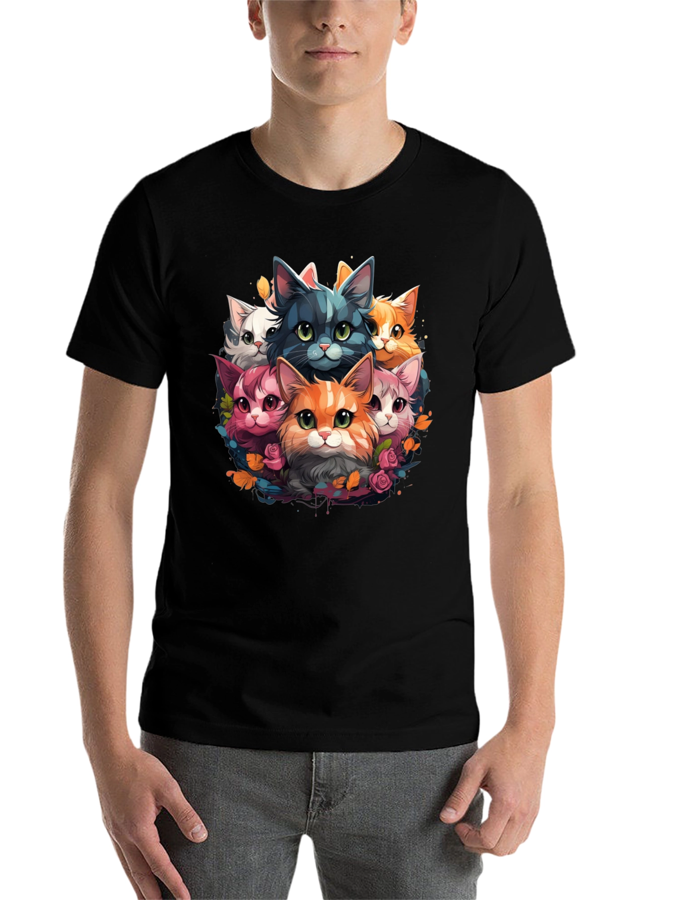 Black Cute Cartoon Cats T-Shirt view 7