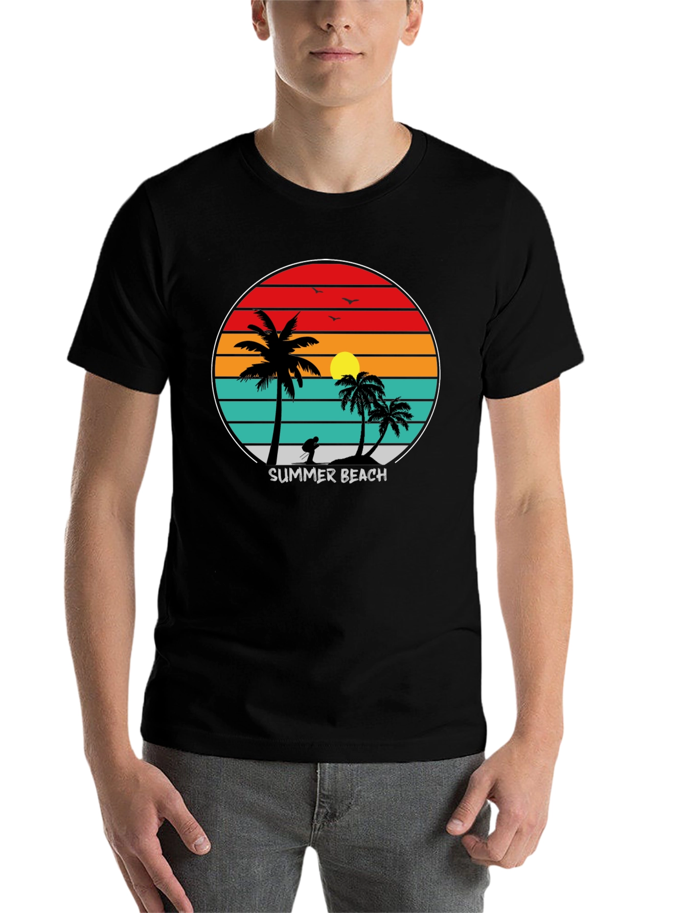 Black Summer Beach Sunset Palm Tree T-Shirt view 7