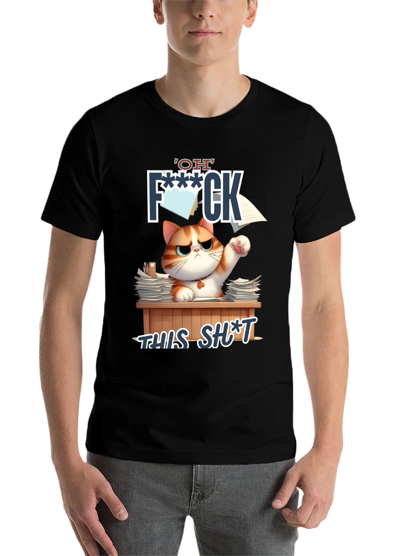 Black Funny Cat 'OH F*** THIS S***' Graphic T-Shirt view 7