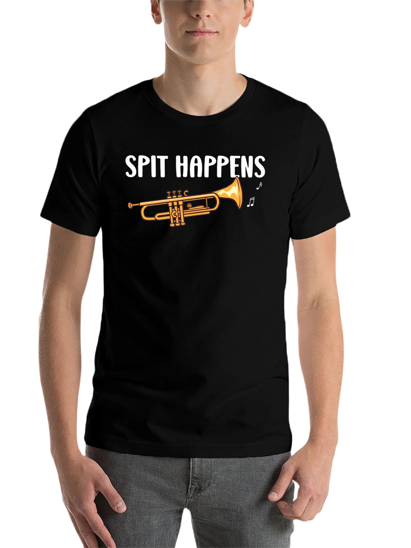 Black Spit Happens Trumpet T-Shirt - Music Lover Tee view 7