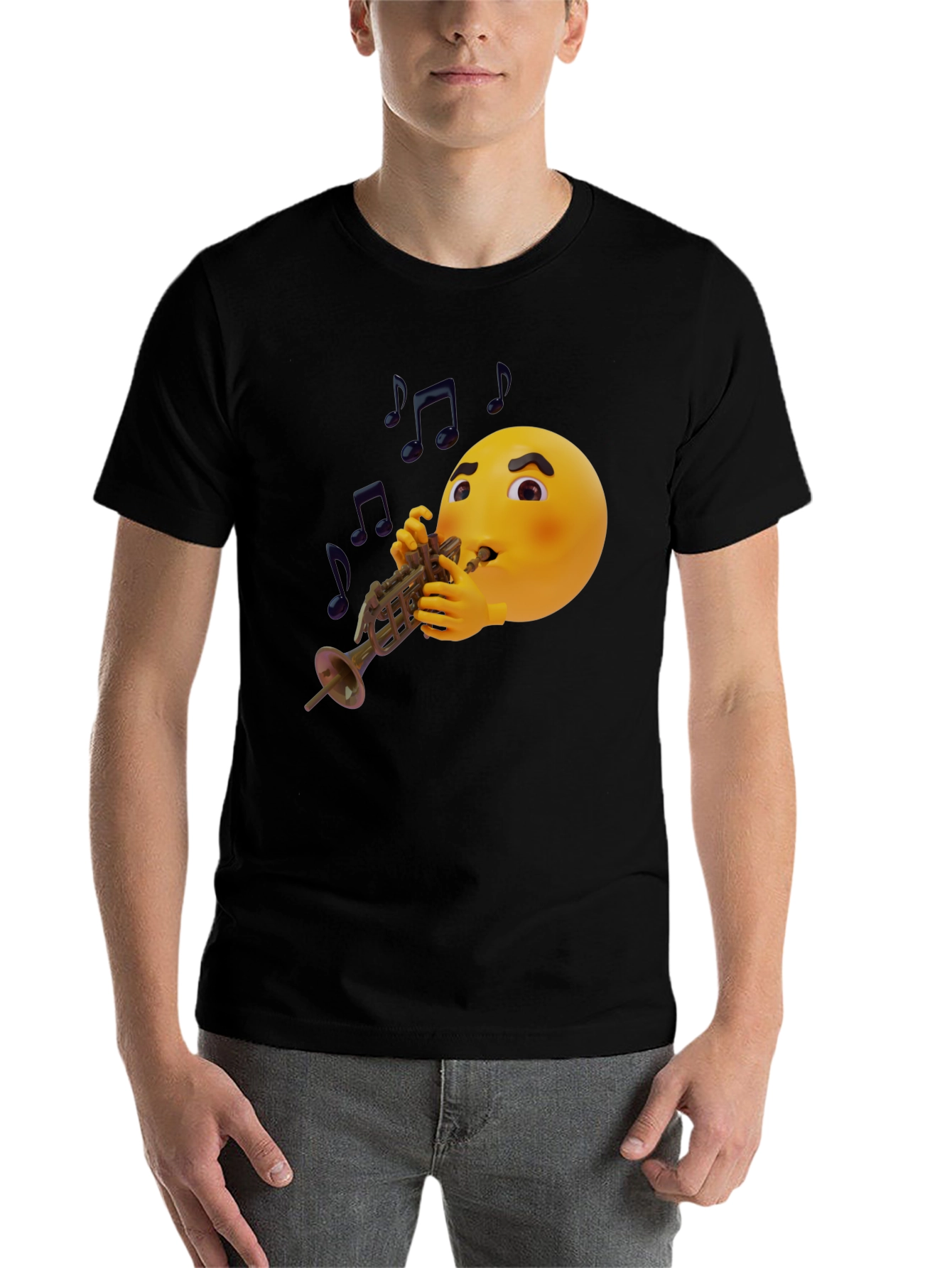 Black Emoji Trumpet Player Graphic T-Shirt view 7