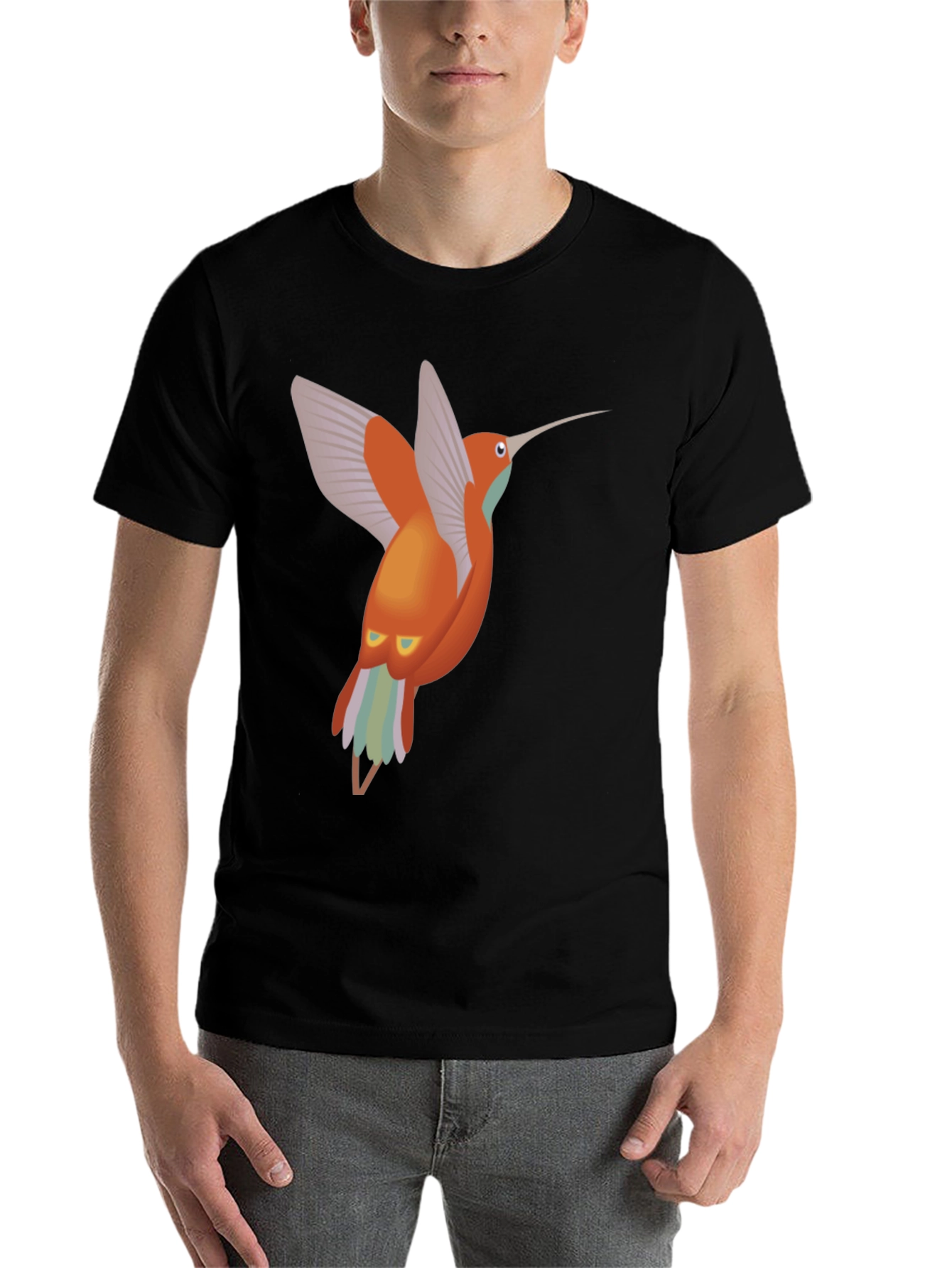 Black Hummingbird Graphic Tee - Black Cotton T-Shirt view 7