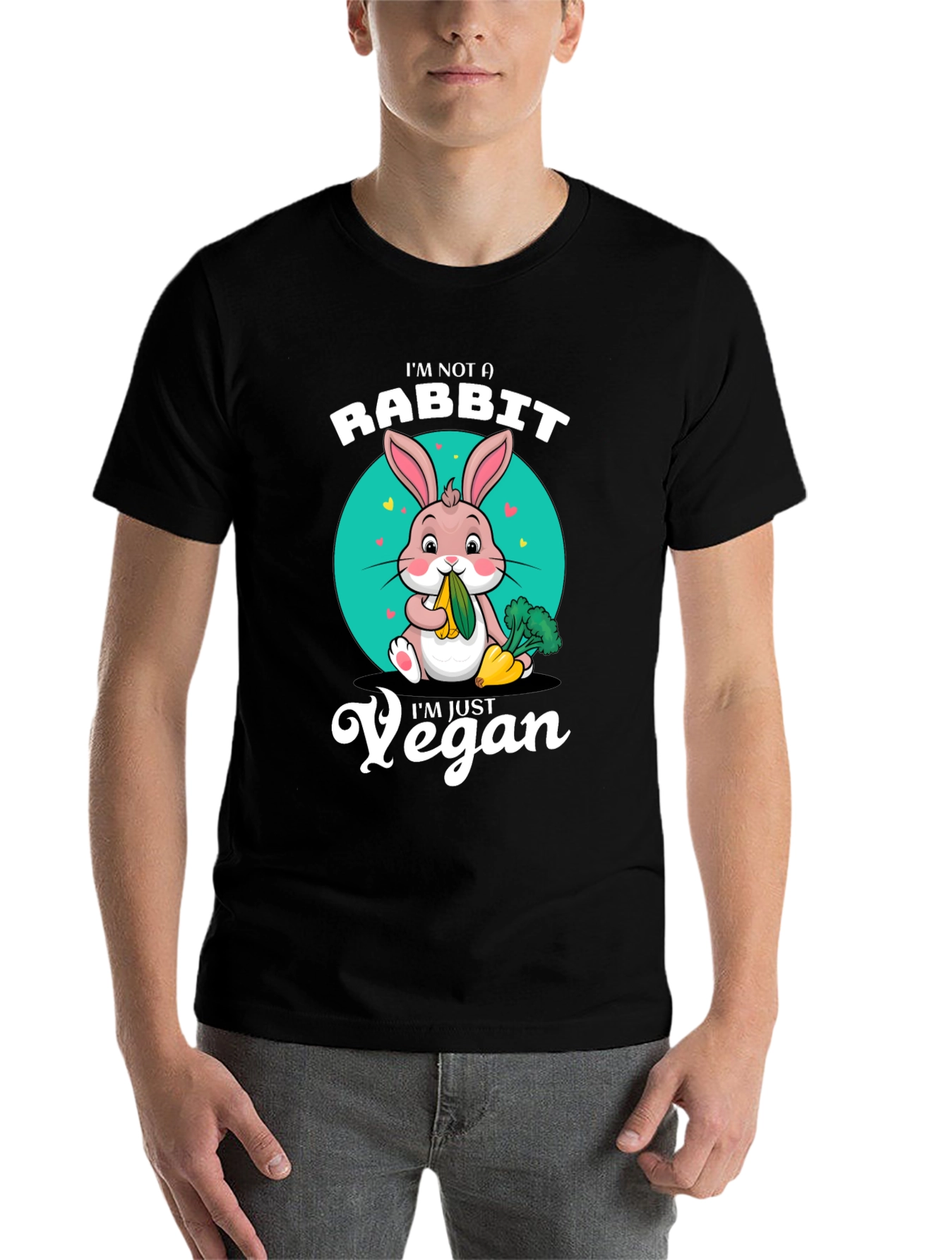 Black Vegan Rabbit T-Shirt: I'm Not a Rabbit, I'm Just Vegan! view 7