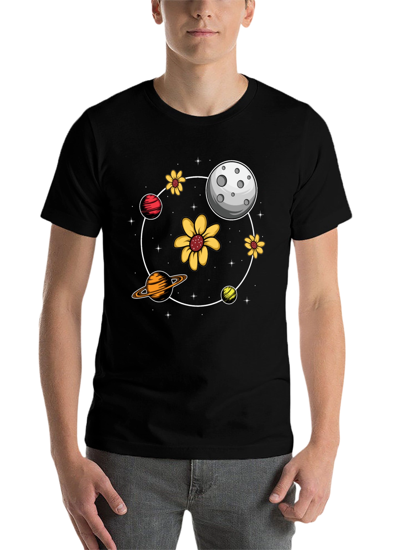 Black Planetary Flower Power Black T-Shirt view 7