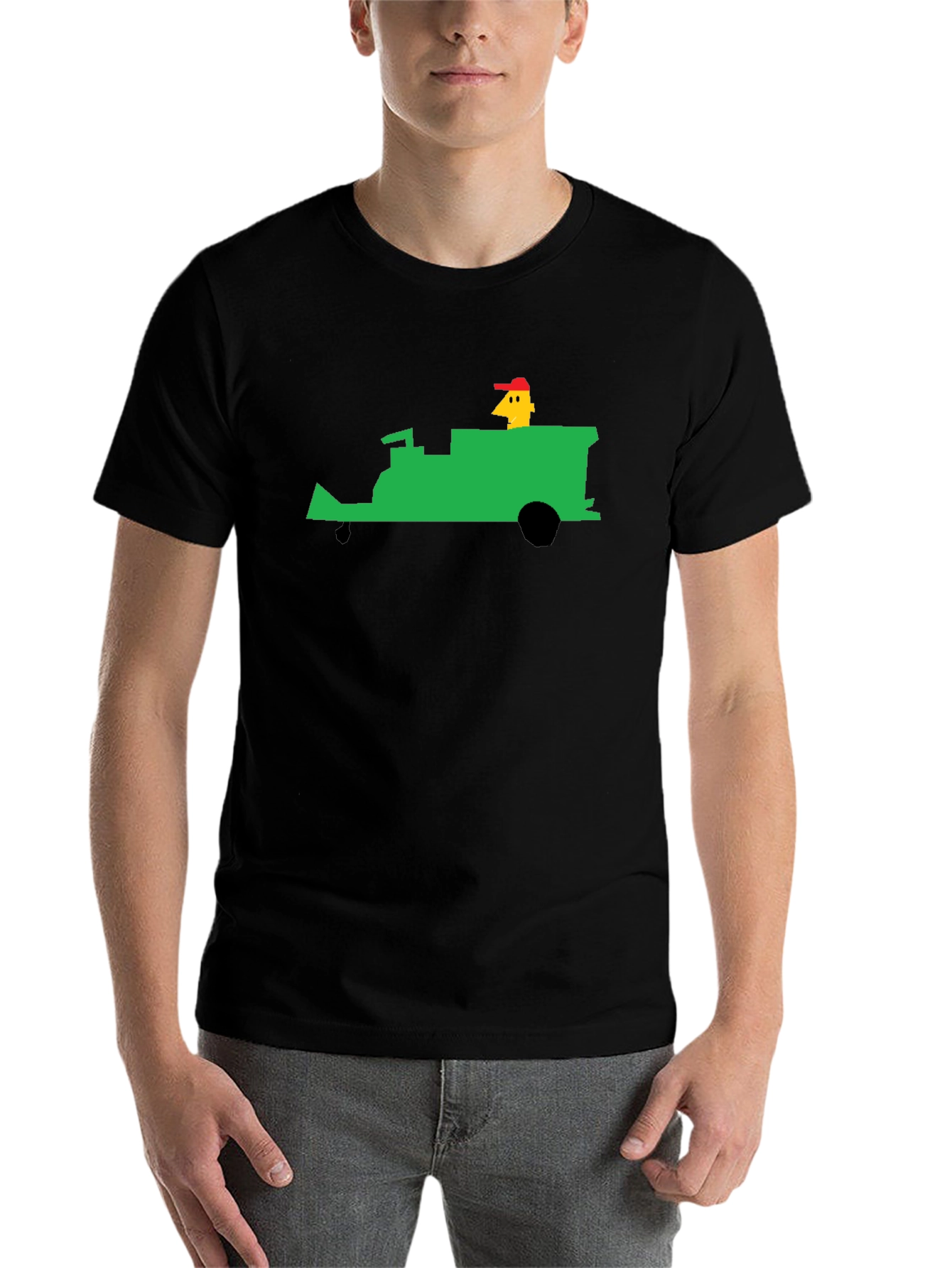 Black Retro T-Shirt: Pixelated Green Tractor Ride view 7