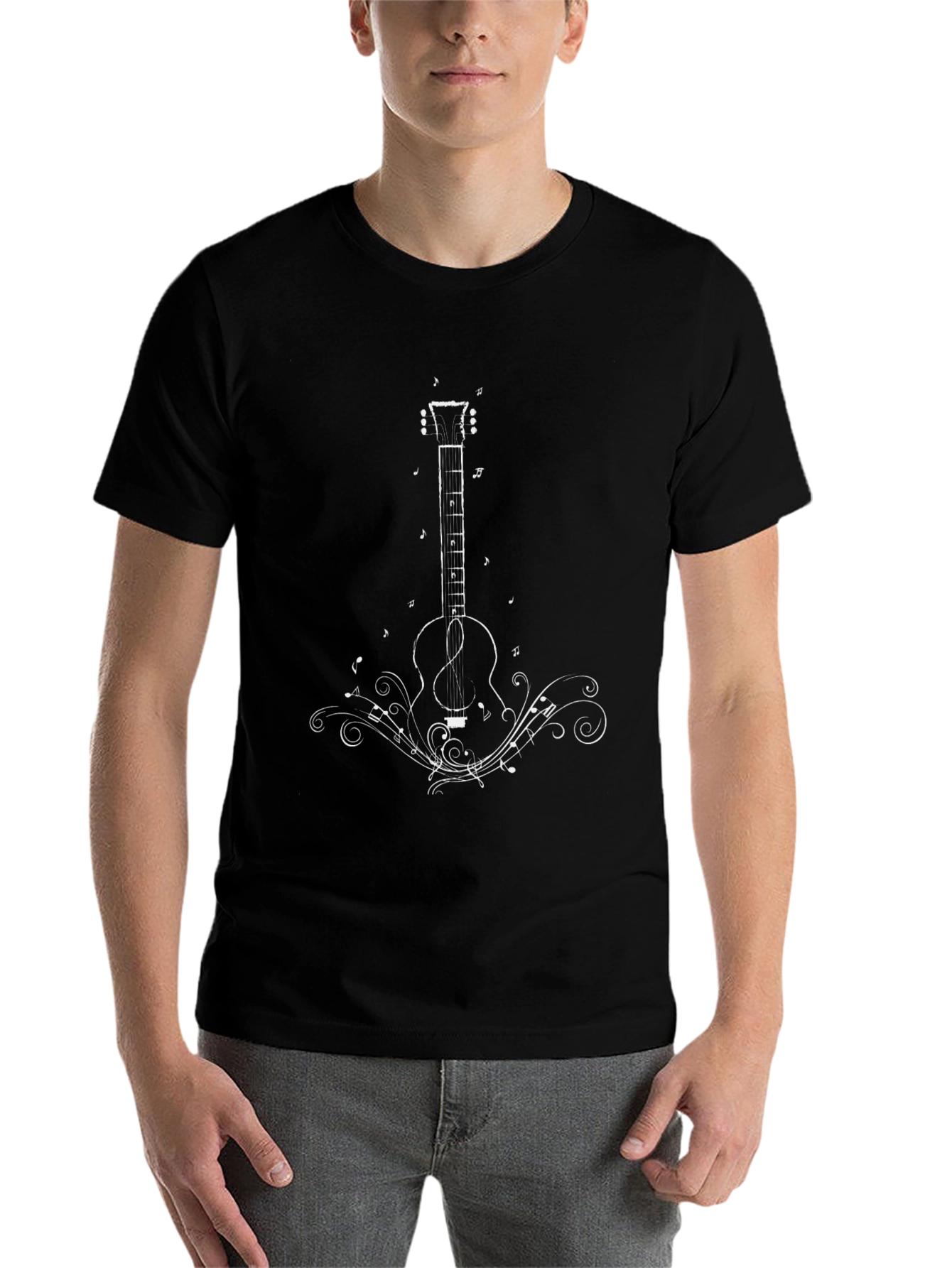 Black Guitar Music T-Shirt - Black Cotton Blend Tee view 7
