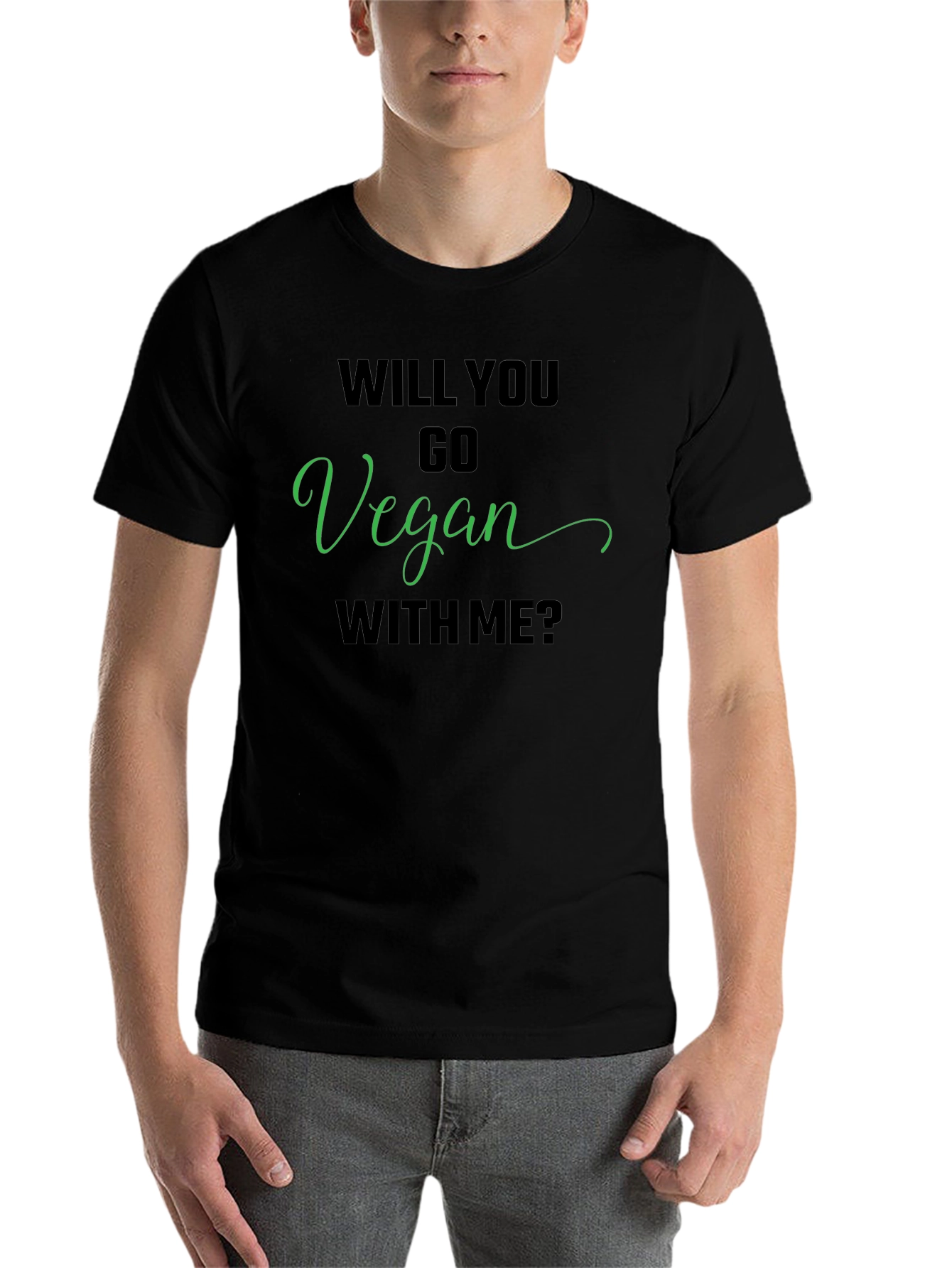 Black Vegan T-Shirt - Will You Go Vegan With Me? view 7
