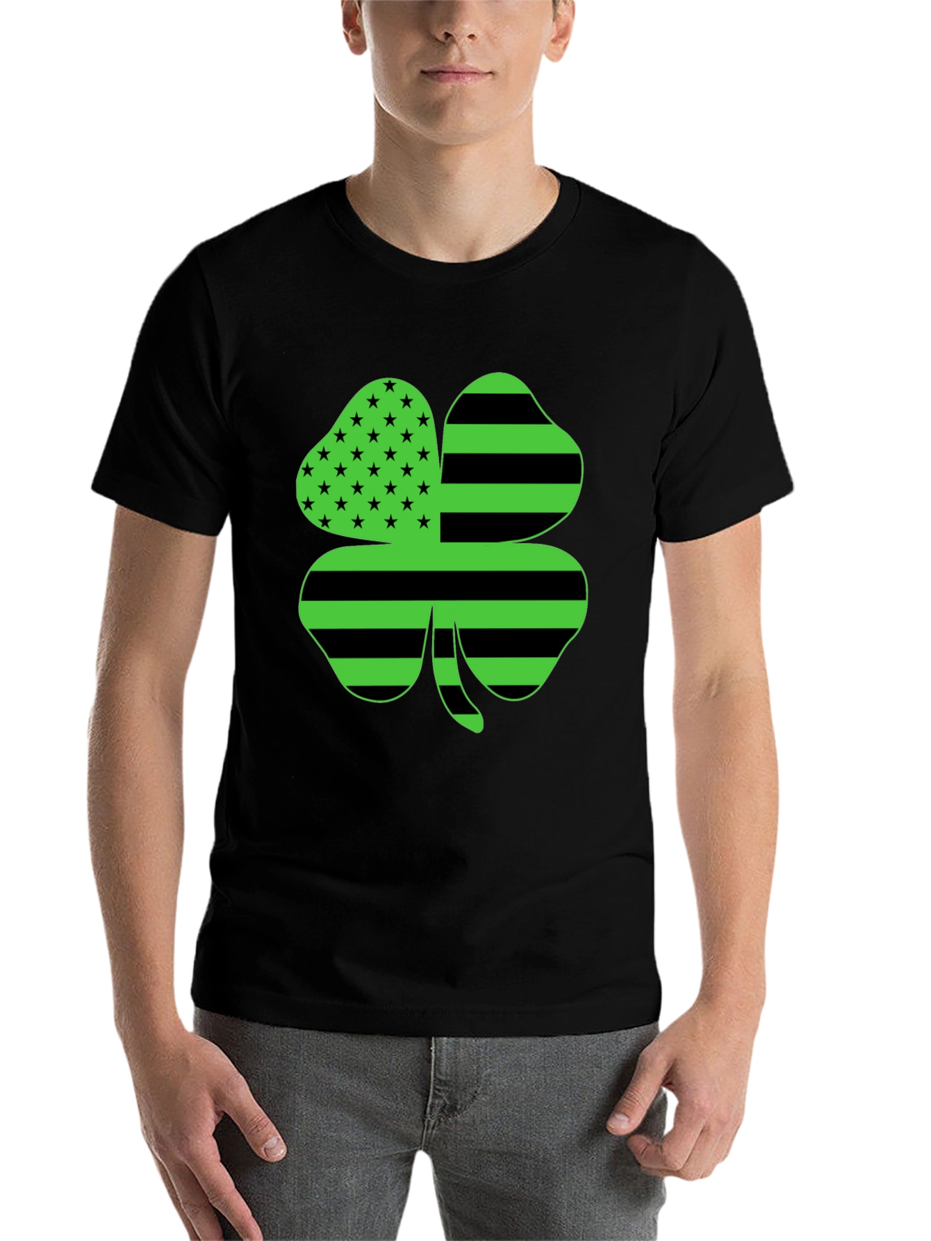 Black St. Patrick's Day Shamrock Novelty Graphic Tee view 7