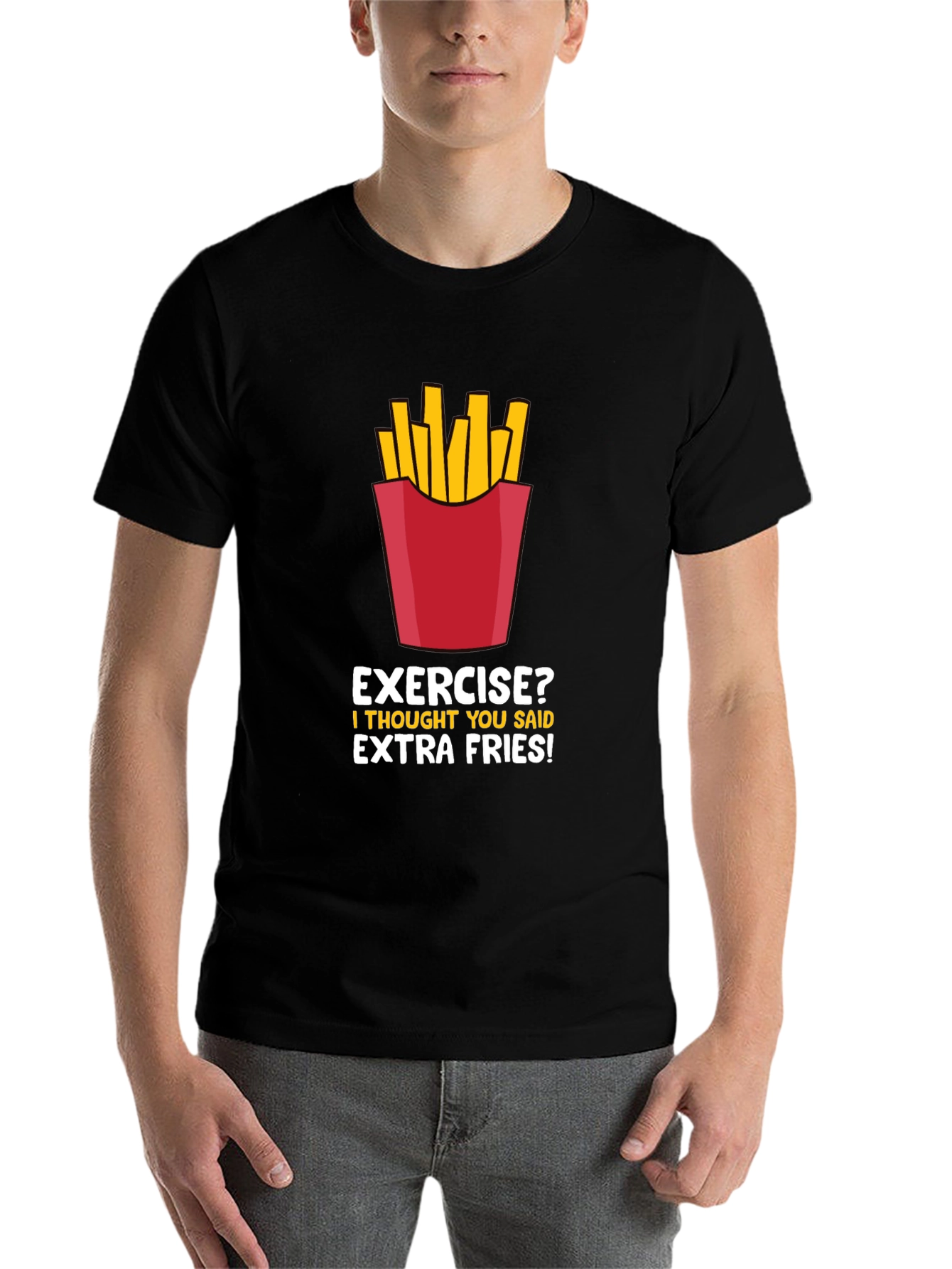 Black Funny Extra Fries Graphic T-Shirt view 7