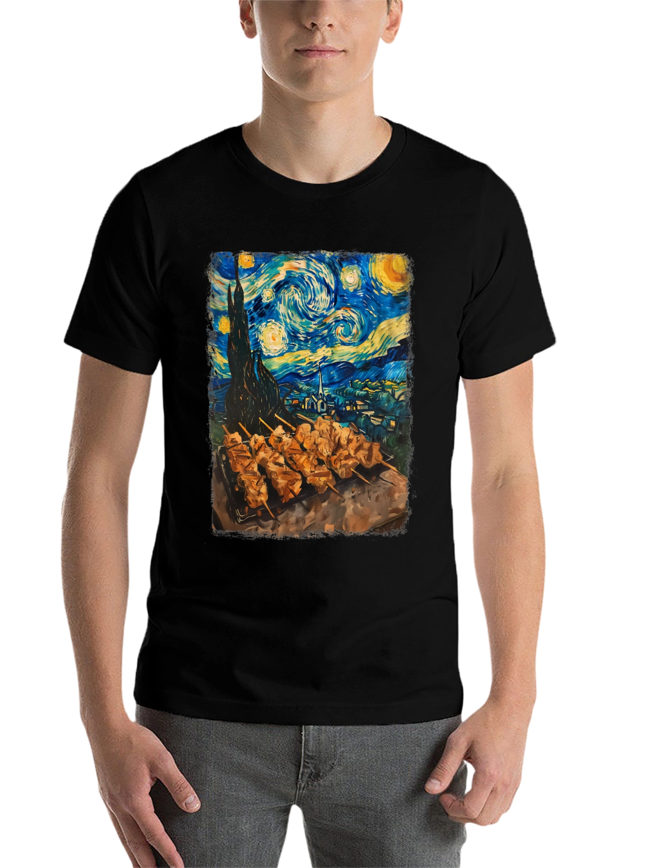 Black Starry Night & BBQ T-Shirt view 7