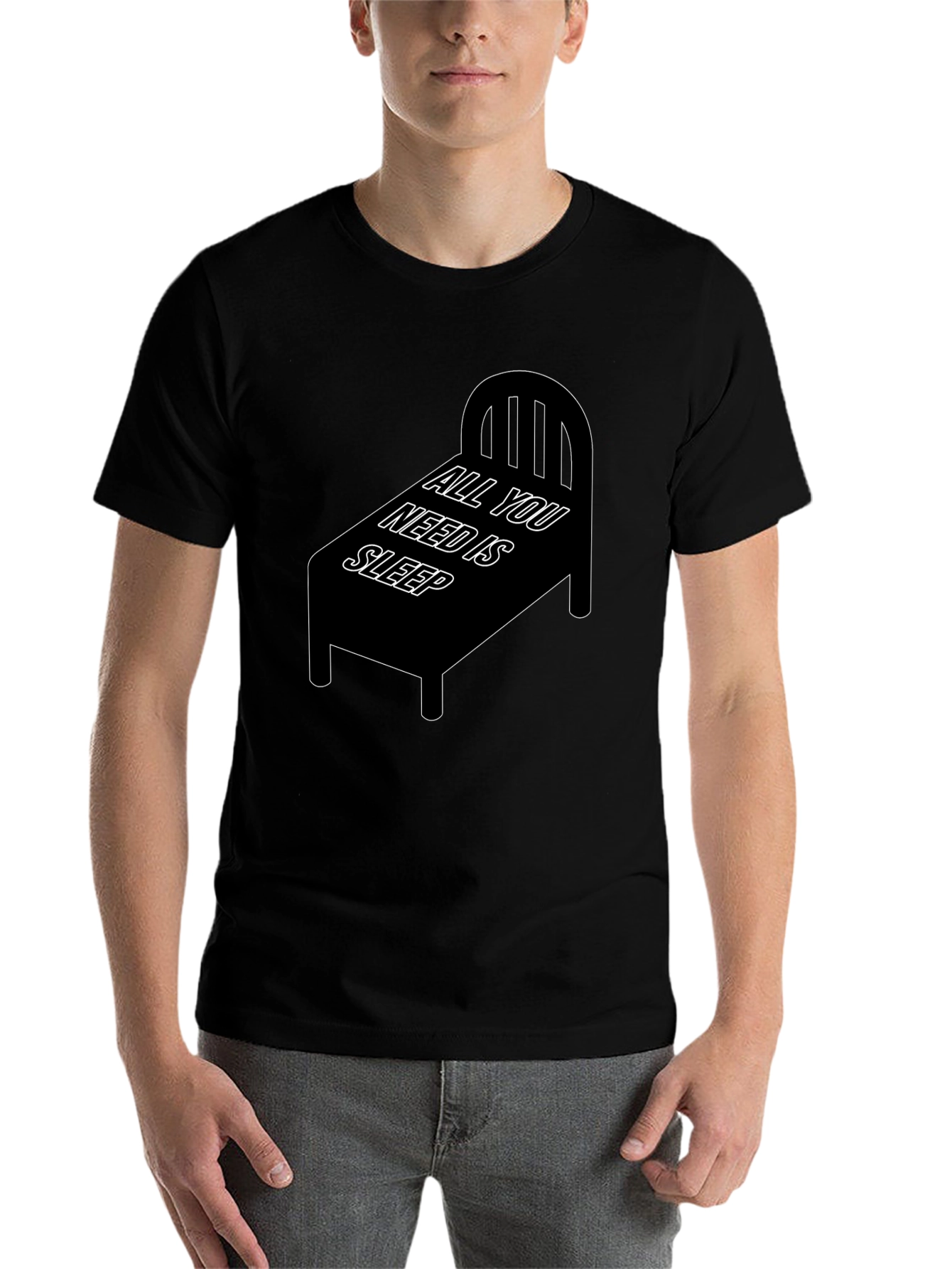 Black All You Need is Sleep T-Shirt - Funny Bed Design view 7