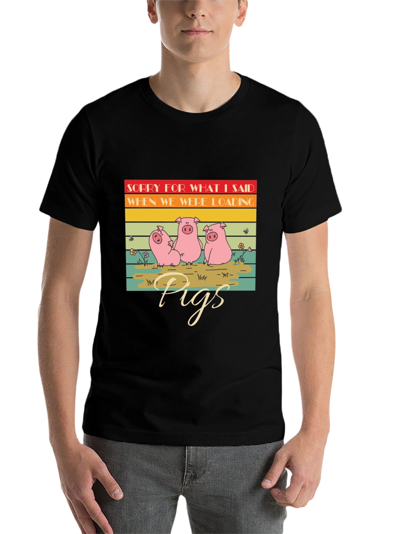 Black Funny Pig T-Shirt - Sorry For What I Said view 7