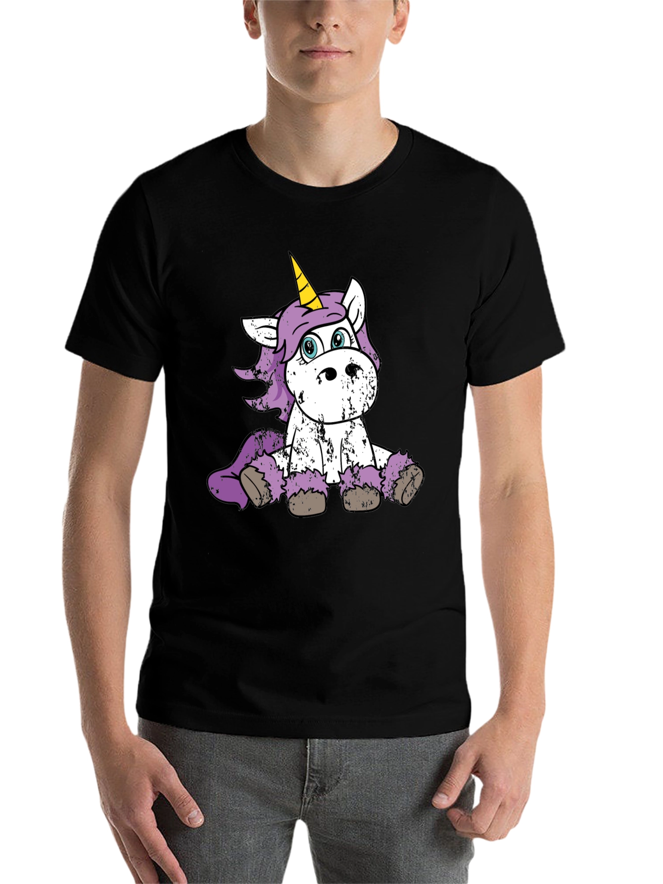 Black Cute Unicorn Graphic Black T-Shirt view 7