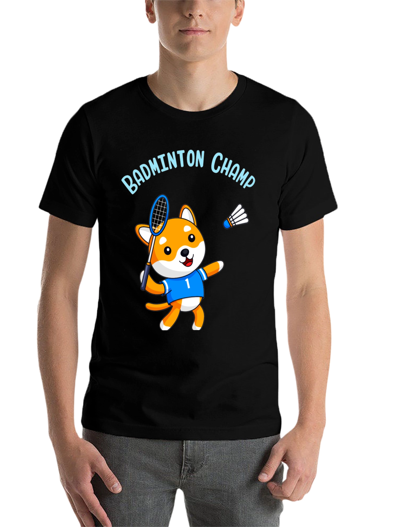 Black Badminton Champ Dog Graphic Tee - Black view 7
