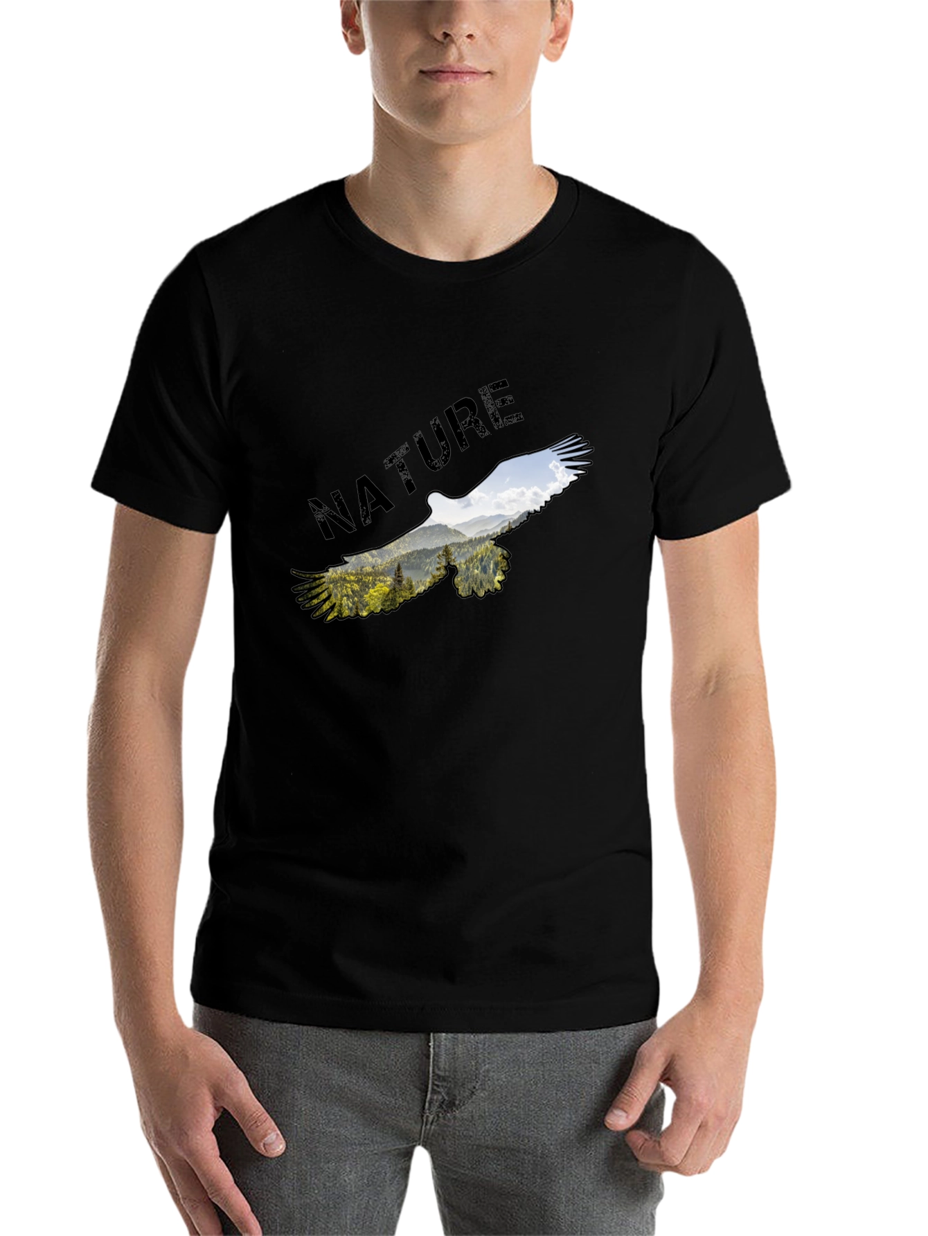 Black Nature Eagle Graphic Black T-Shirt view 7