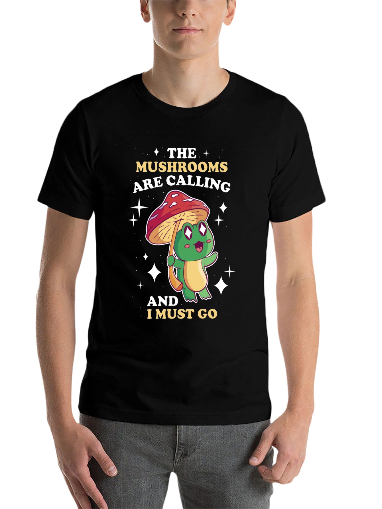 Black Mushroom Calling Frog T-Shirt view 7
