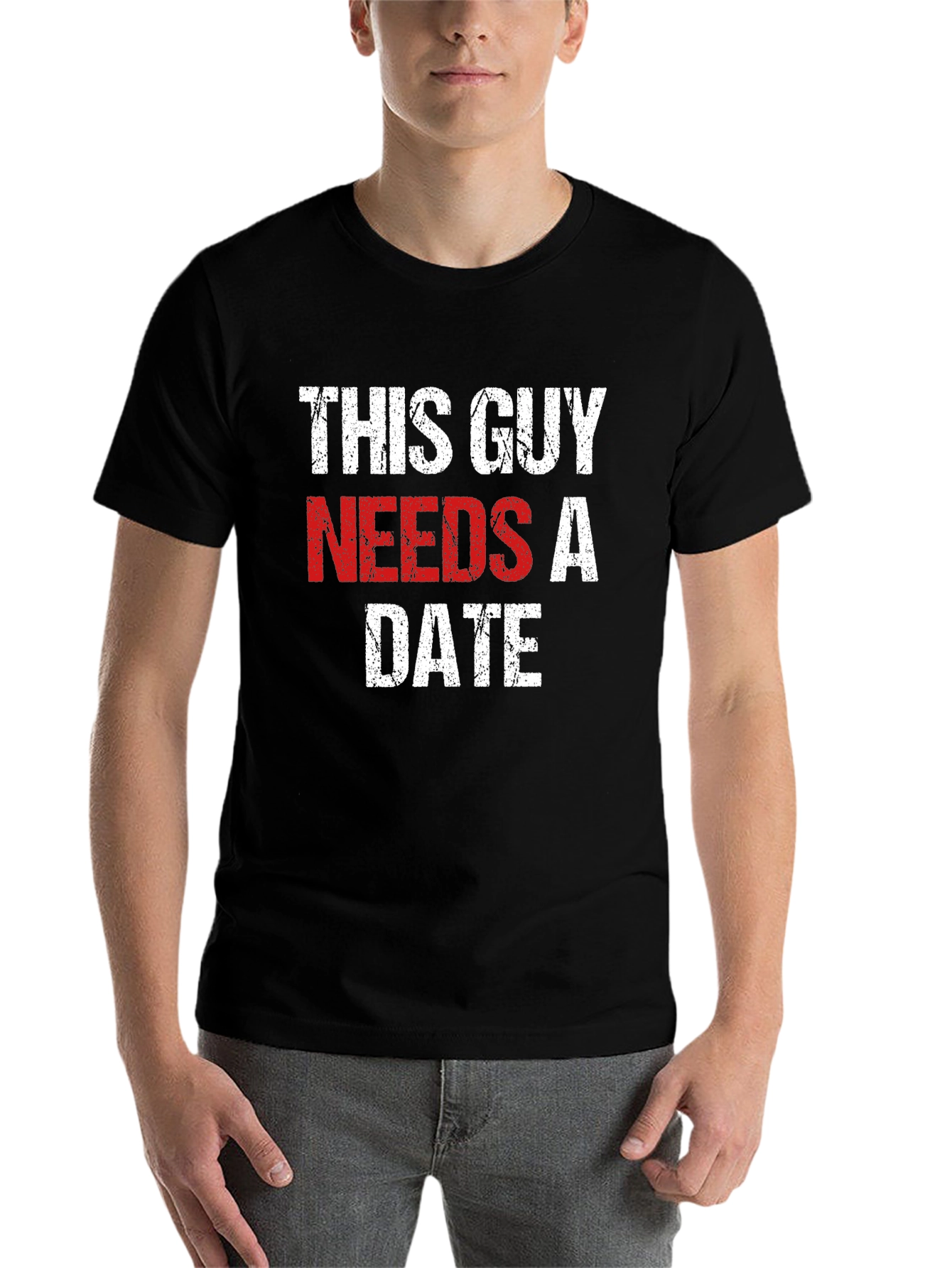 Black This Guy Needs a Date - Novelty T-Shirt view 7