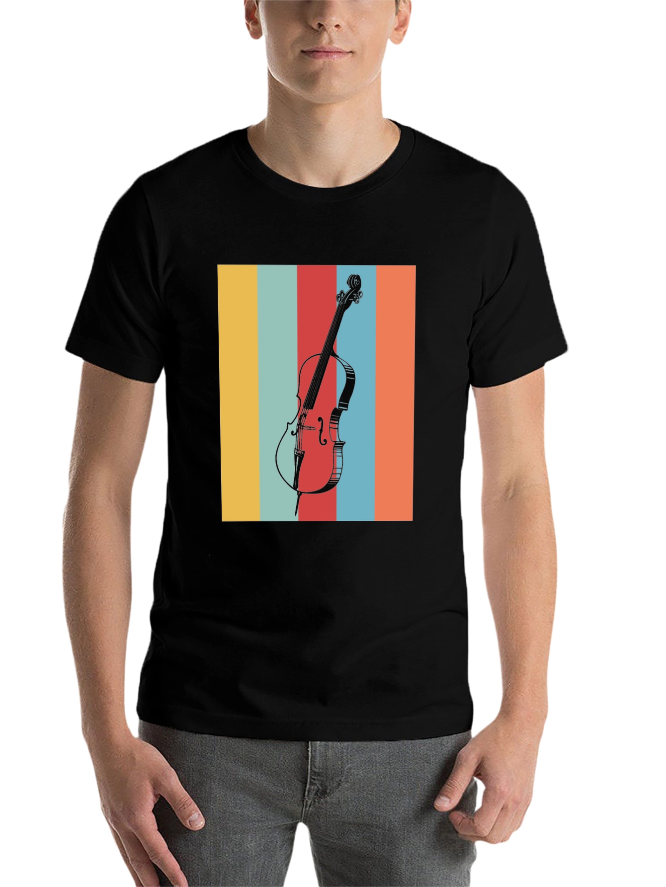 Black Retro Cello Graphic Tee - Music Lover's T-Shirt view 7