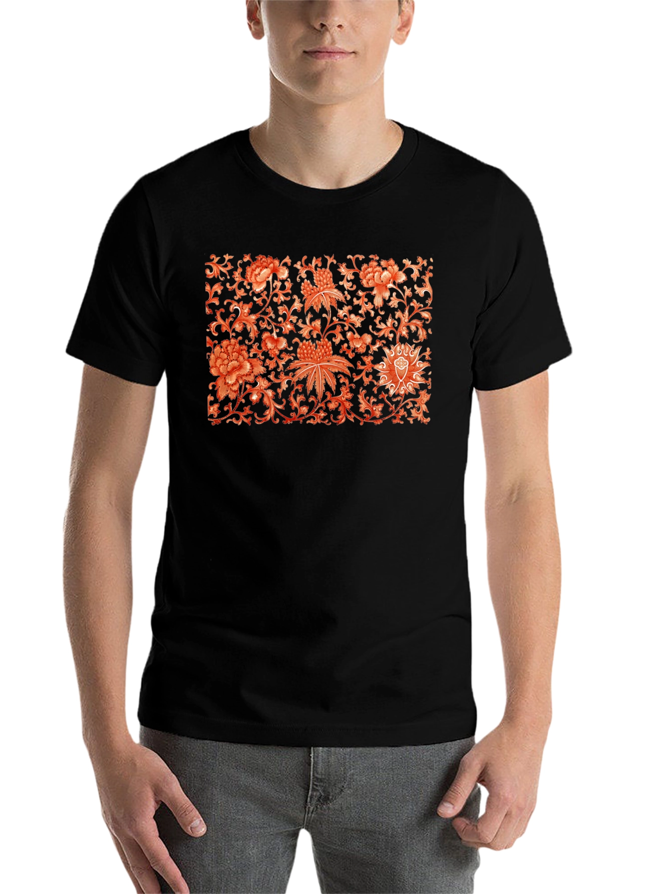 Black Floral Pattern Graphic Print T-Shirt view 7