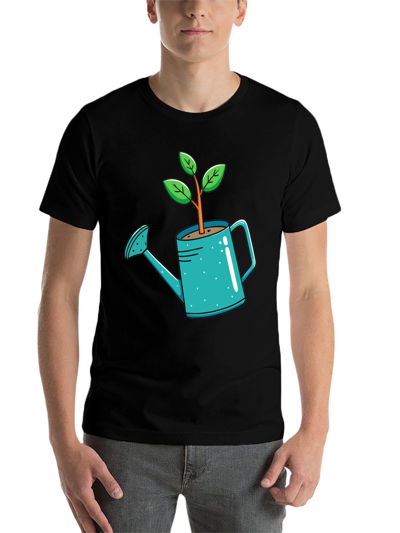 Black Plant Watering Can T-Shirt - Garden Lover Tee view 7