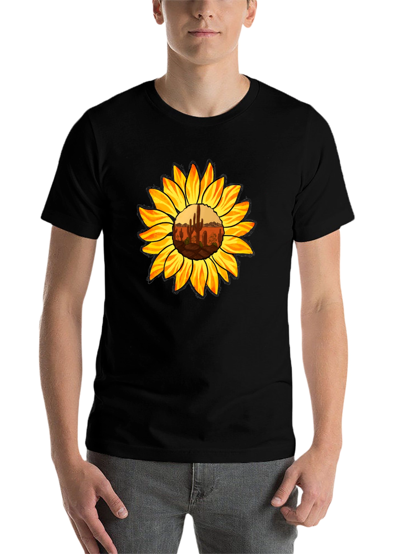 Black Sunflower Desert Graphic Tee - Black Cotton Shirt view 7
