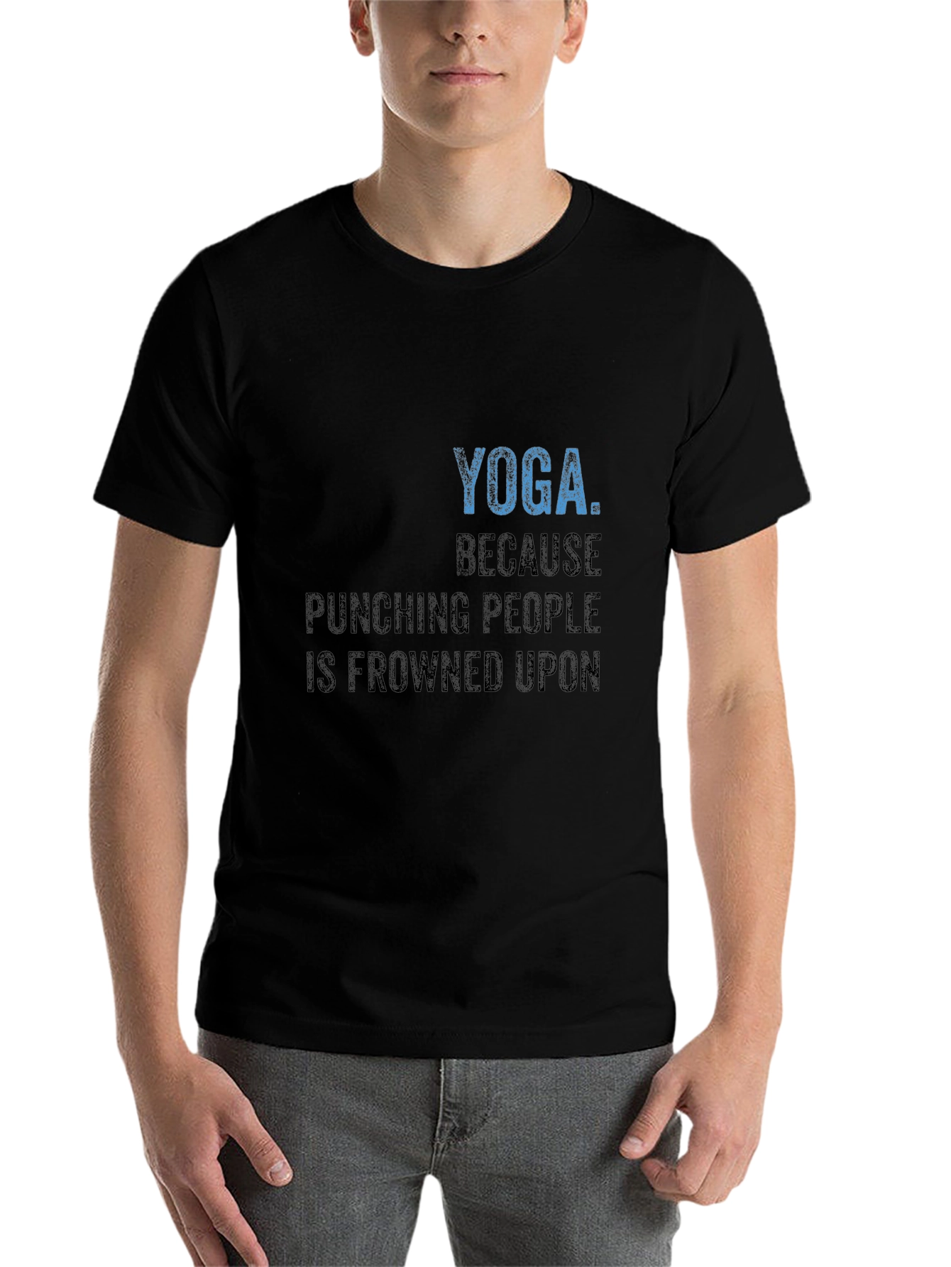 Black Yoga Because Punching People T-Shirt view 7