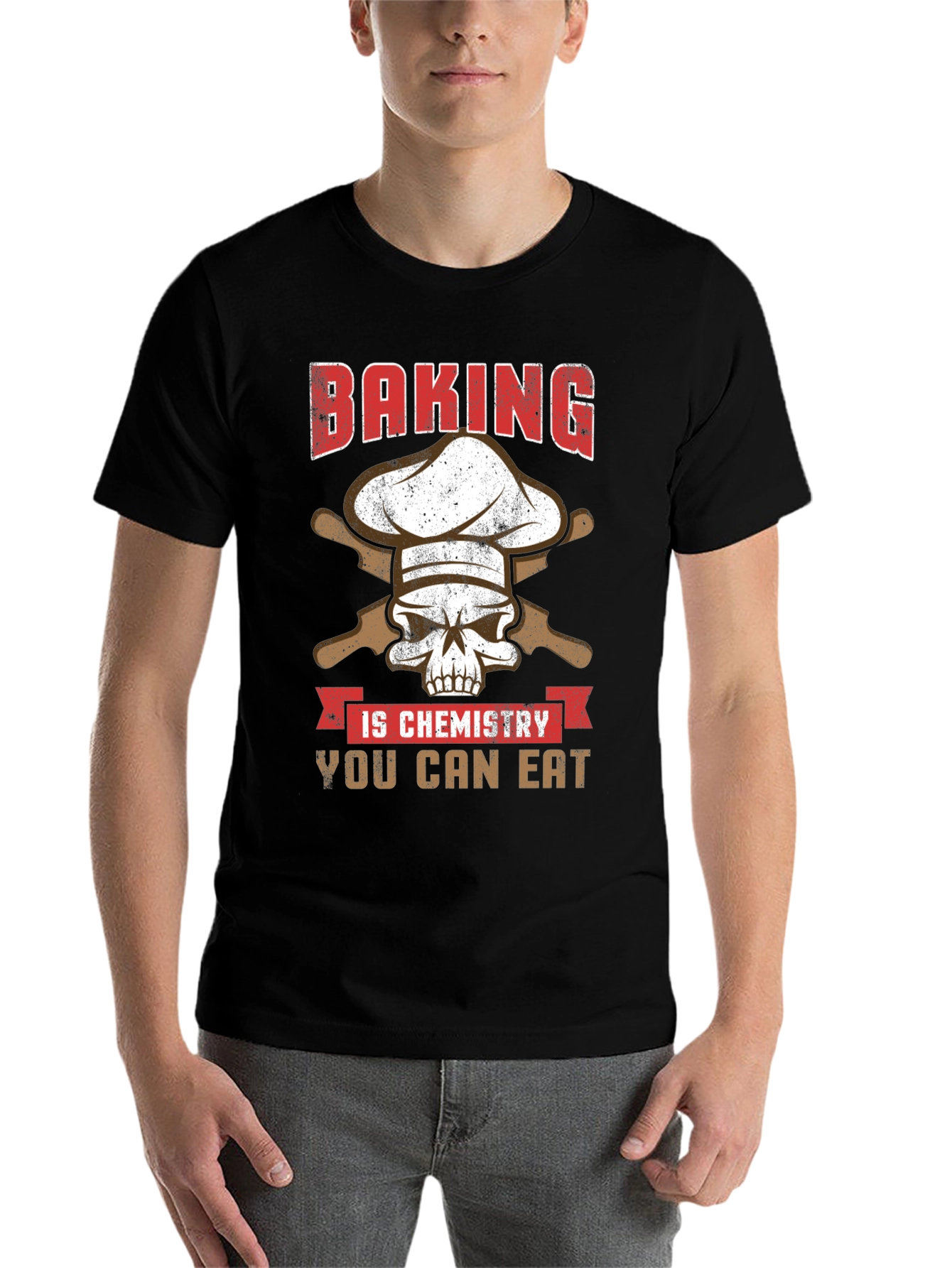 Black Baking is Chemistry Funny Skull T-Shirt view 7