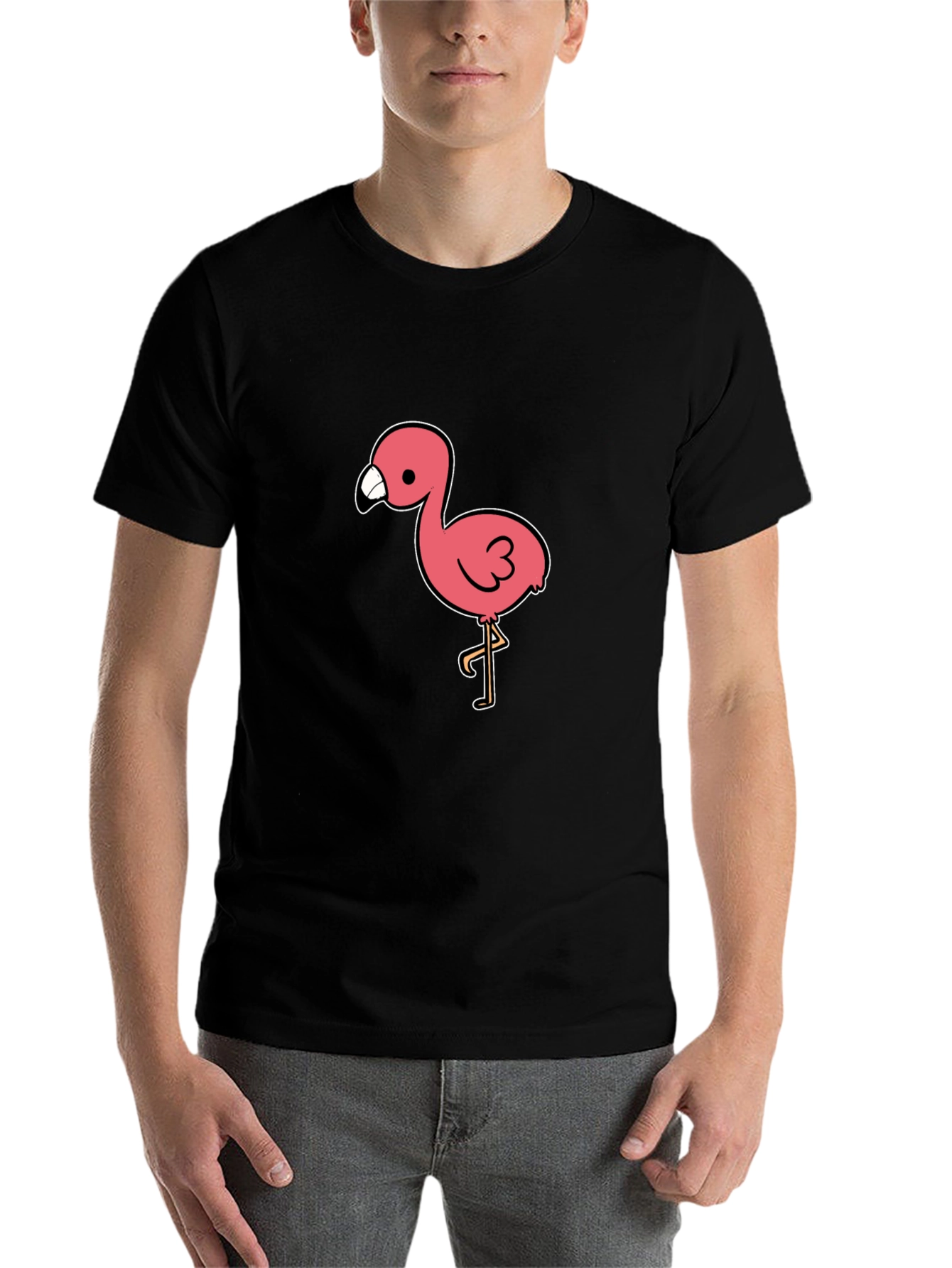 Black Black T-Shirt with Pink Flamingo Graphic view 7