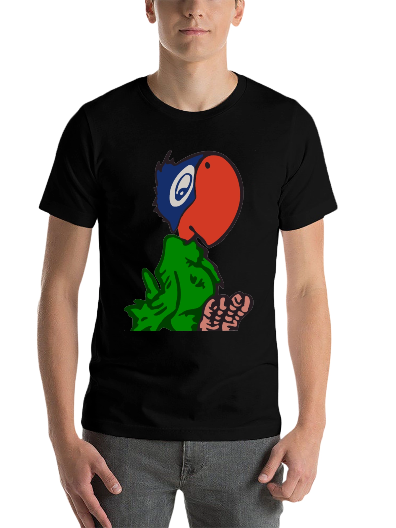 Black Cartoon Parrot Graphic Tee - Black view 7