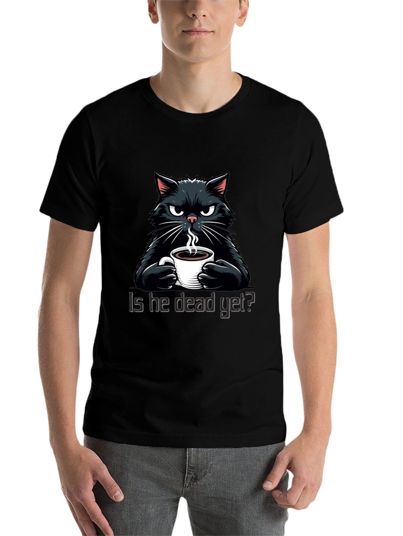 Black Grumpy Cat Coffee T-Shirt - "Is He Dead Yet?" view 7