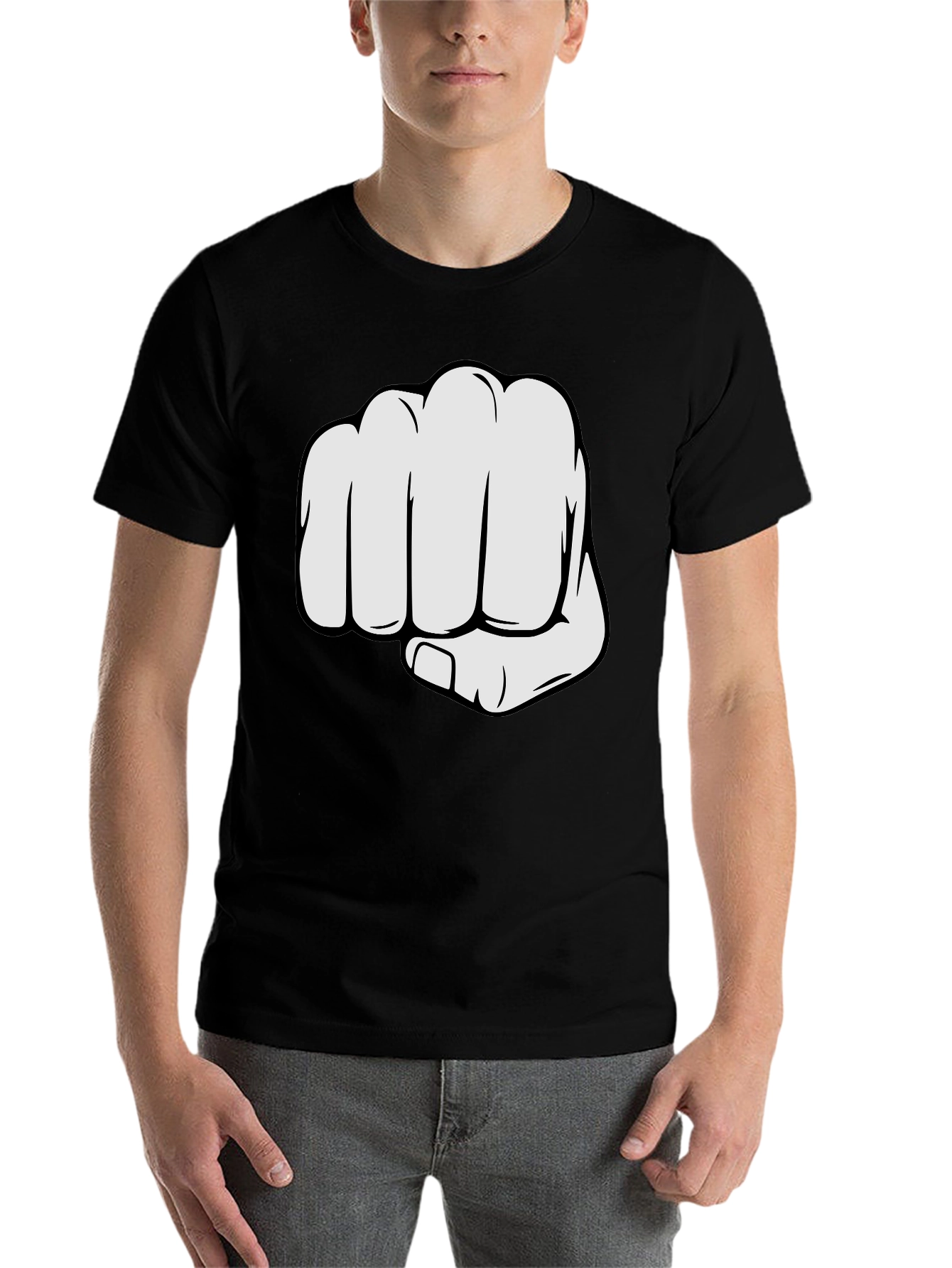 Black Fist Bump Graphic Tee - Black Crew Neck Cotton T-Shirt view 7