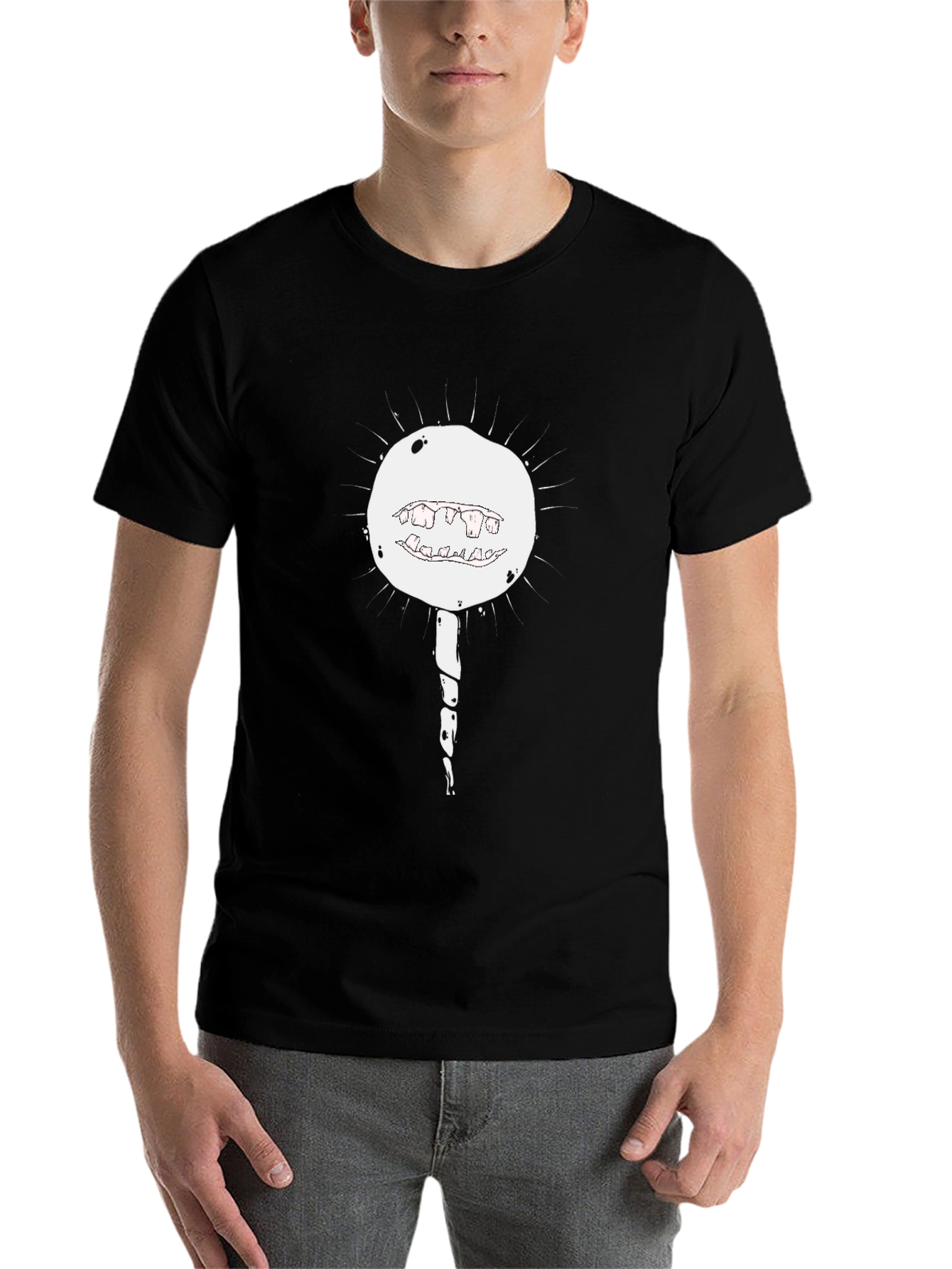 Black Men's Black Graphic T-Shirt - Monster Lollipop Design view 7