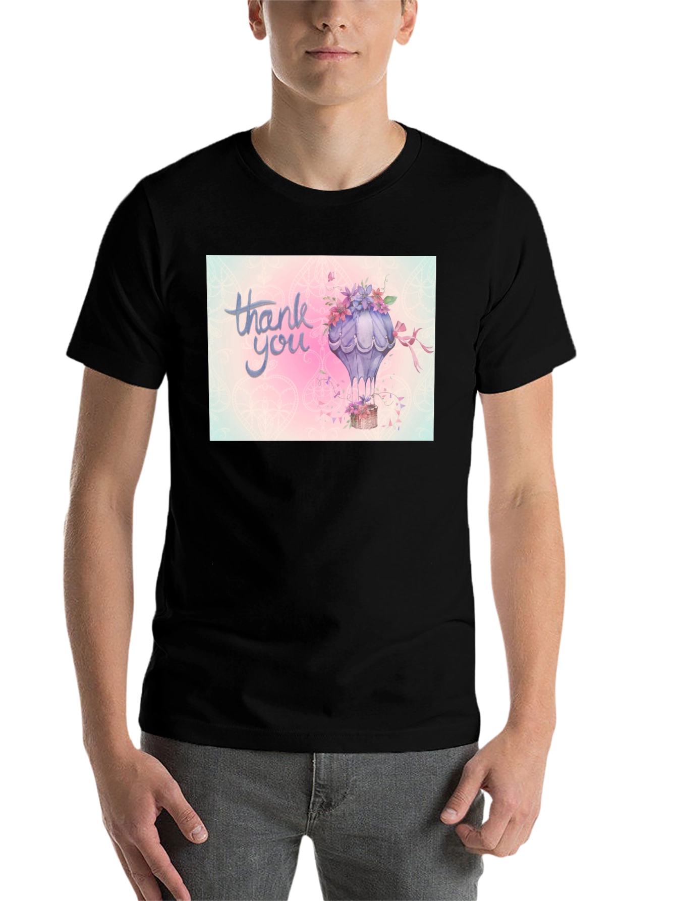 Black Thank You Hot Air Balloon Graphic Tee view 7