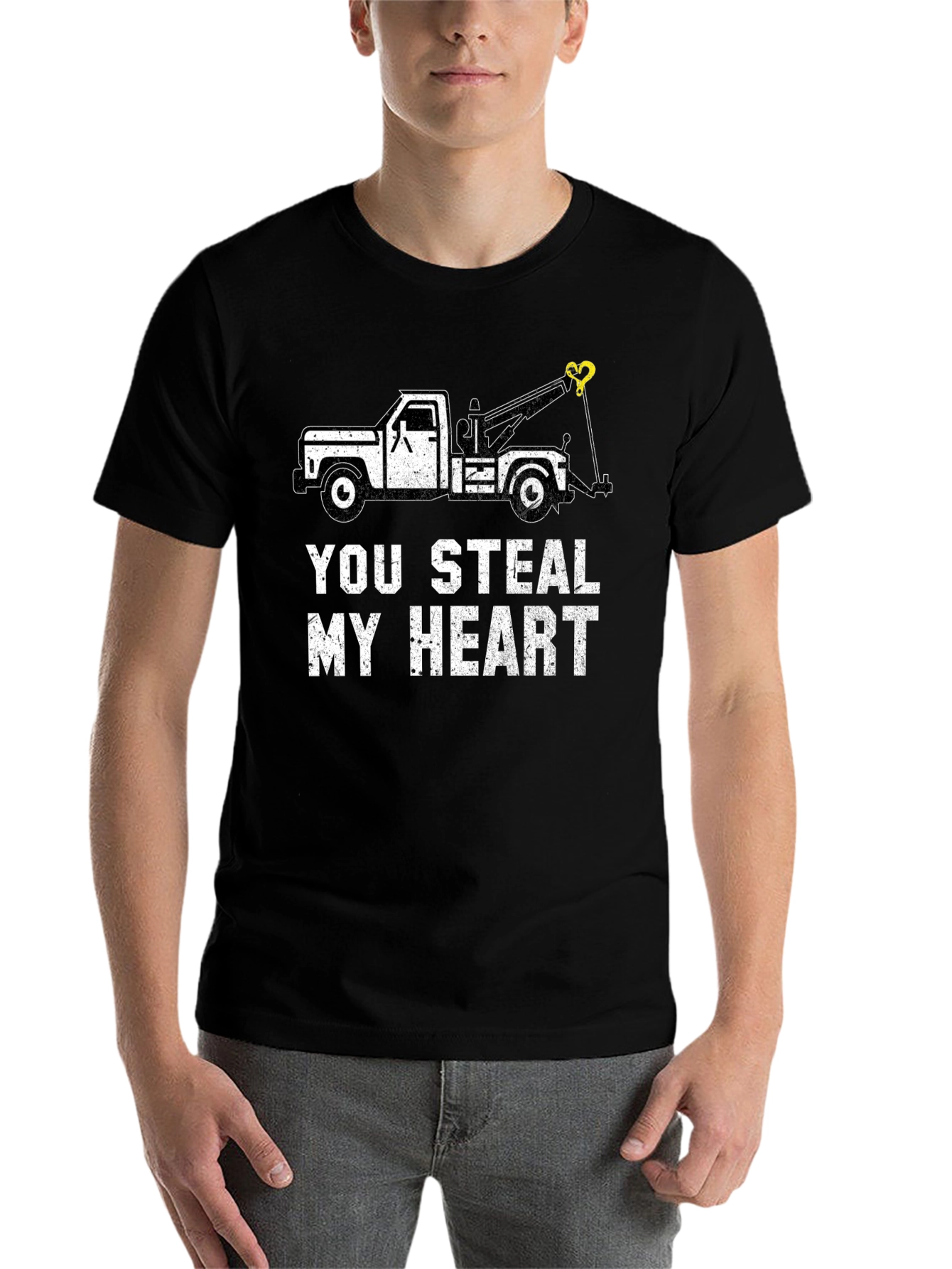 Black You Steal My Heart Tow Truck Graphic Tee view 7