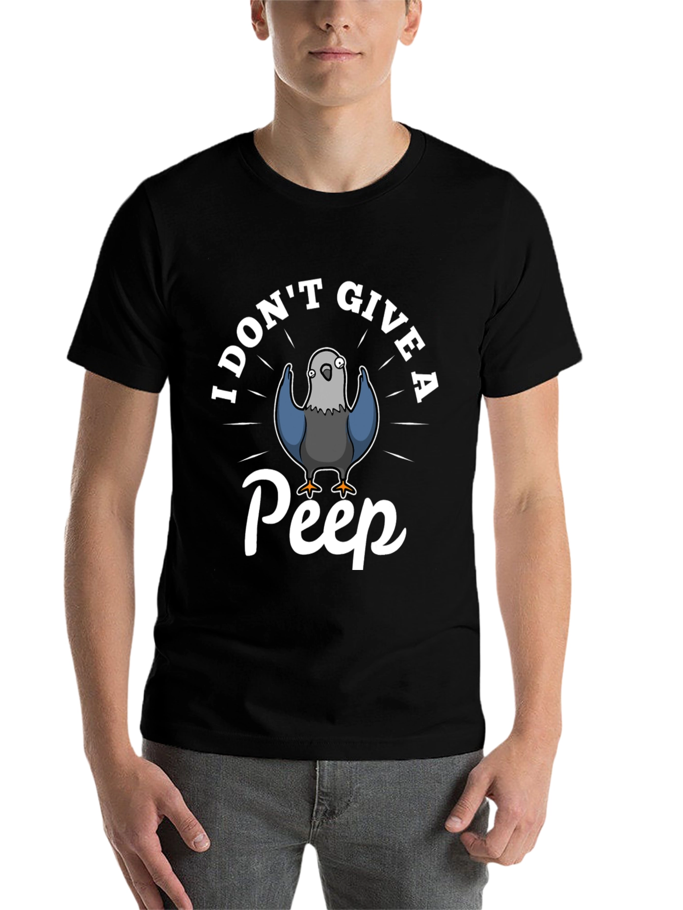 Black I Don't Give A Peep Funny Pigeon T-Shirt view 7