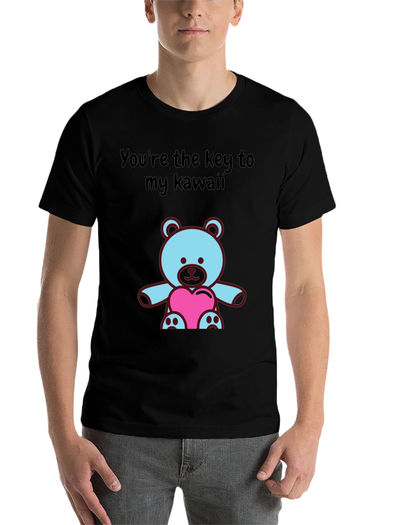 Black Kawaii Bear T-Shirt: Key to My Heart Tee view 7