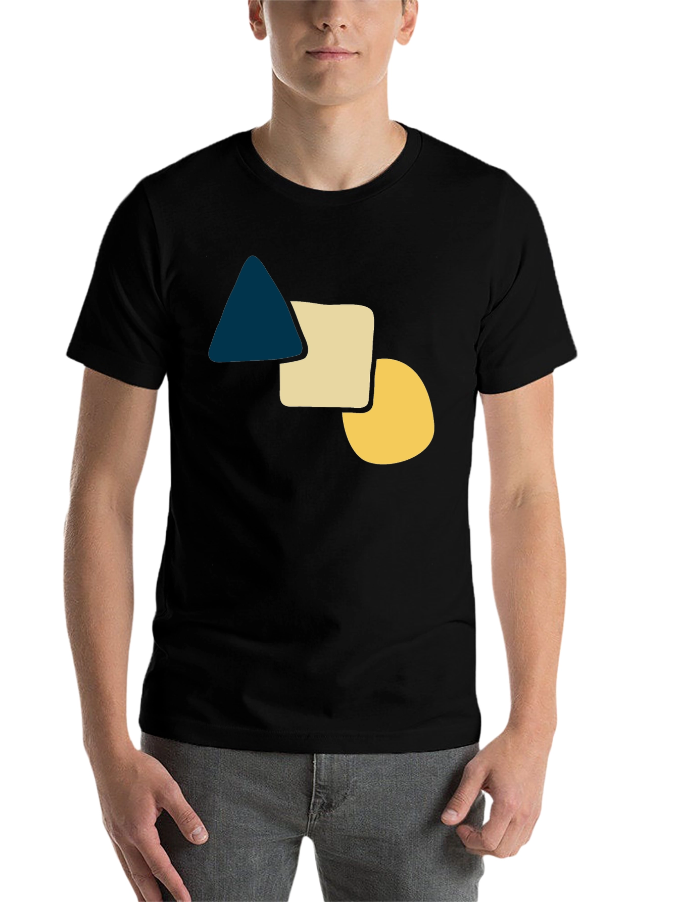 Black Geometric Shapes Graphic Tee - Casual Black T-Shirt view 7