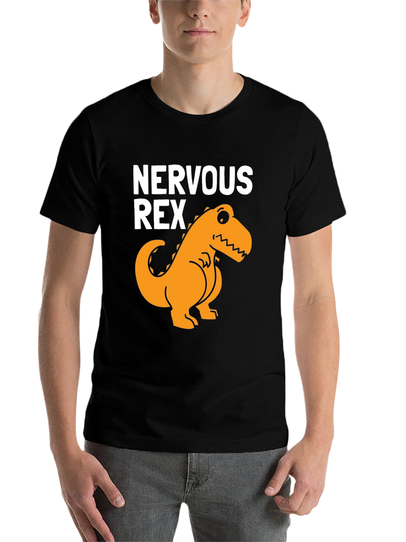 Black Nervous Rex T-Shirt - Funny Dinosaur Tee view 7