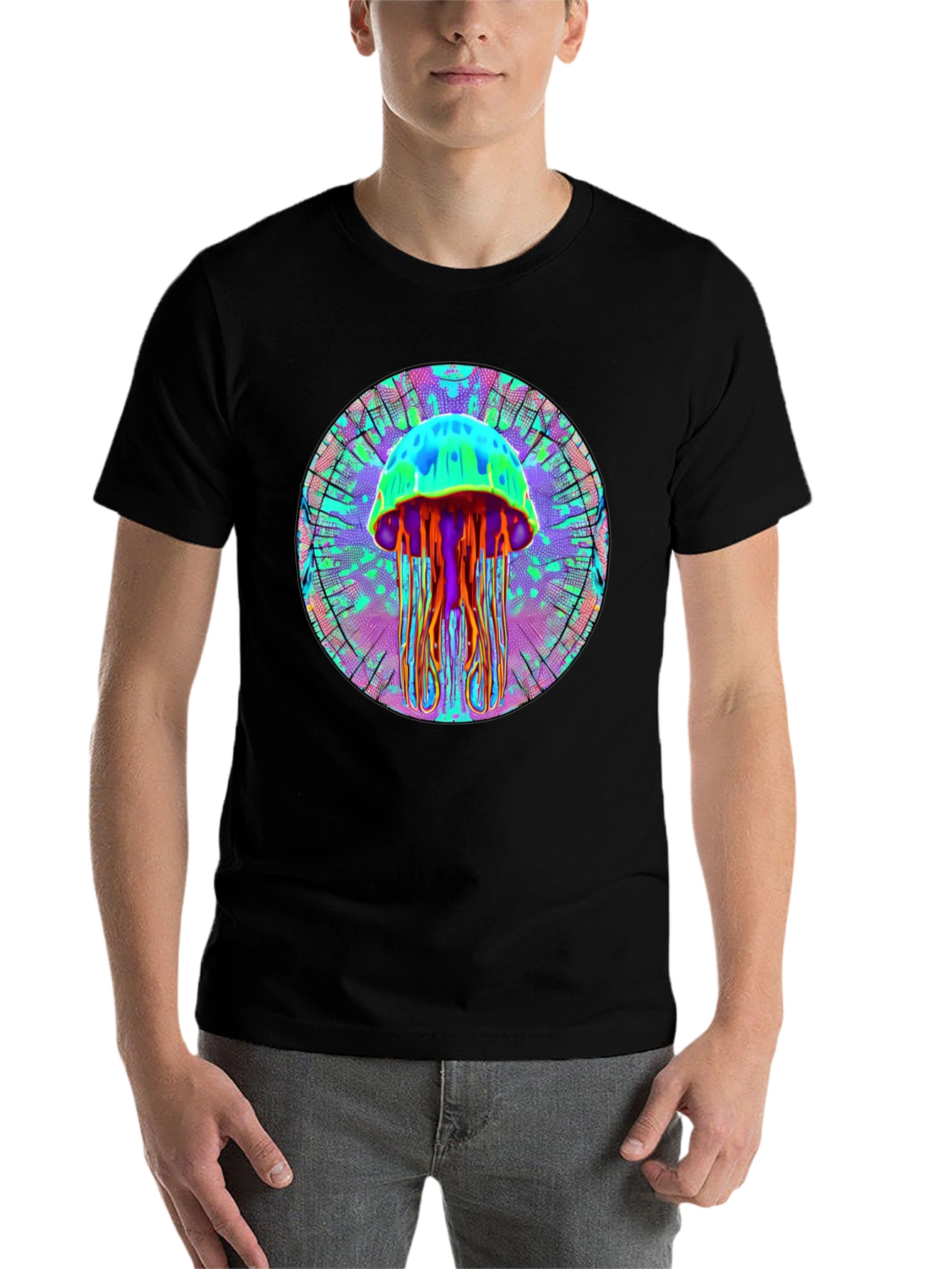 Black Psychedelic Jellyfish Graphic Tee - Black Cotton Shirt view 7