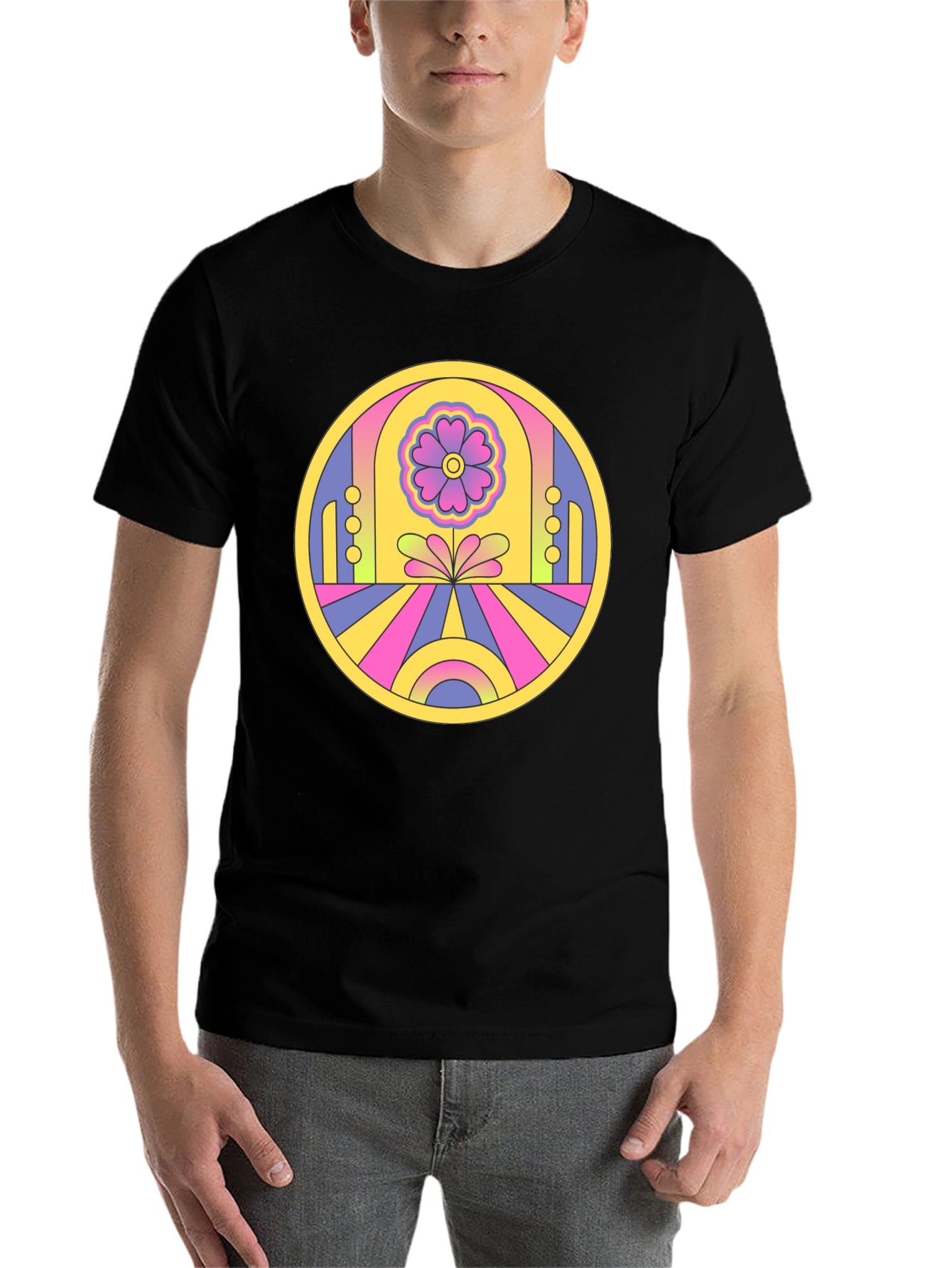 Black Retro Flower Power Graphic Tee - Black view 7